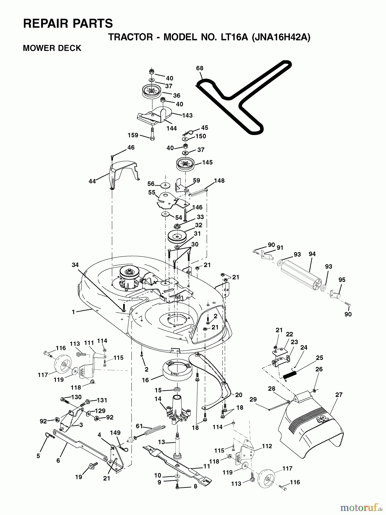  Jonsered Rasen  und Garten Traktoren LT16A (JNA16H42A) - Jonsered Lawn & Garden Tractor (2001-05) MOWER DECK / CUTTING DECK