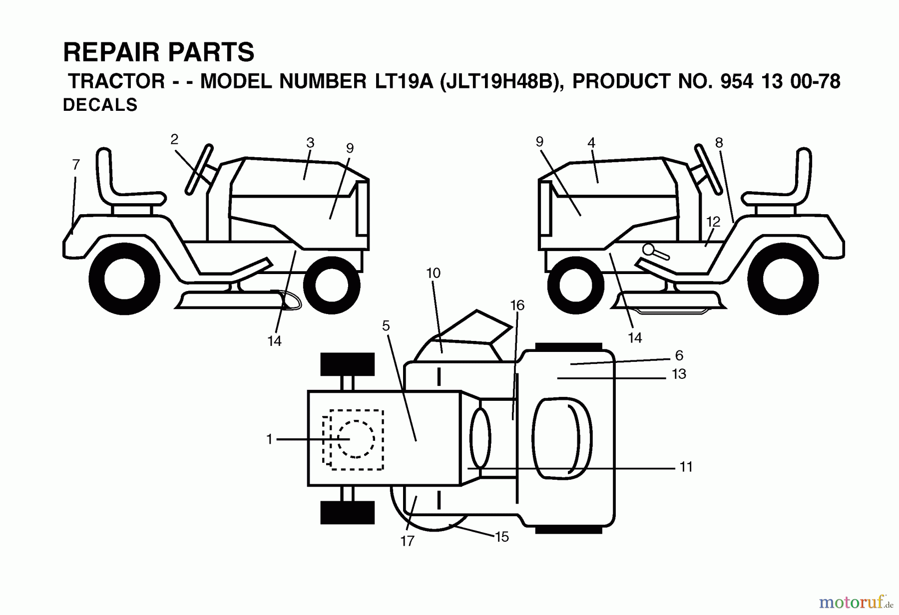  Jonsered Rasen  und Garten Traktoren LT19A (JLT19H48B, 954130078) - Jonsered Lawn & Garden Tractor (2002-03) DECALS