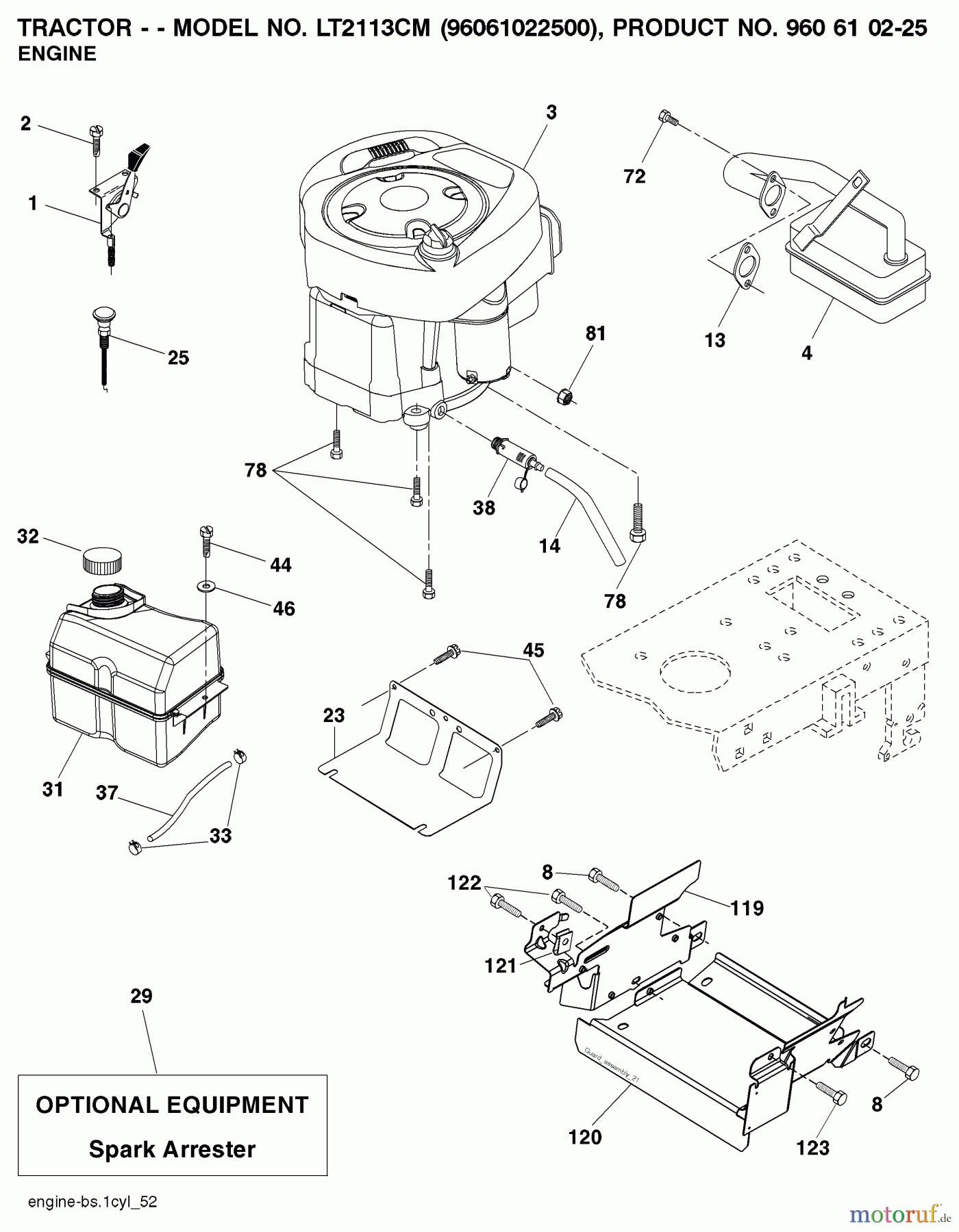  Jonsered Rasen  und Garten Traktoren LT2113 CM (96061022500) - Jonsered Lawn & Garden Tractor (2007-10) ENGINE