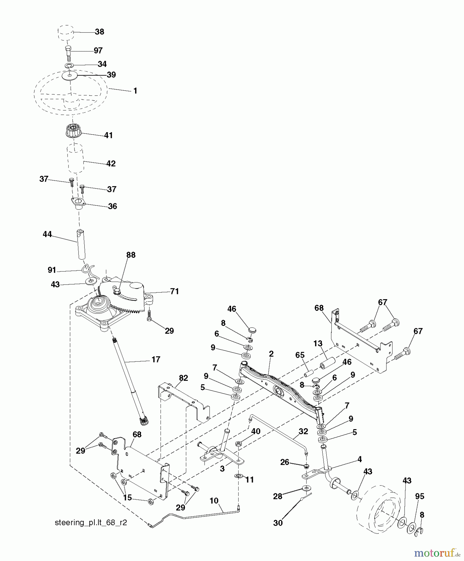  Jonsered Rasen  und Garten Traktoren LT2114 (96011029303) - Jonsered Lawn & Garden Tractor (2012-08) STEERING