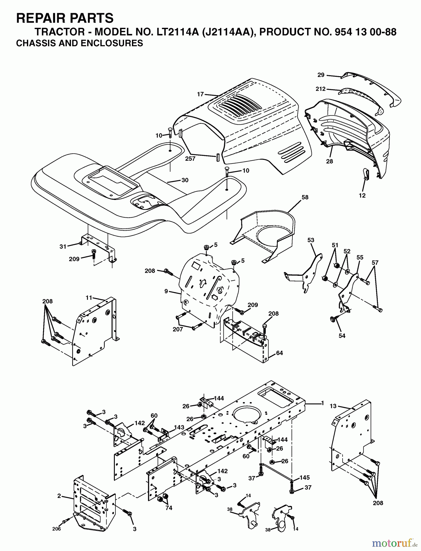  Jonsered Rasen  und Garten Traktoren LT2114 A (J2114AA, 954130088) - Jonsered Lawn & Garden Tractor (2003-01) CHASSIS ENCLOSURES