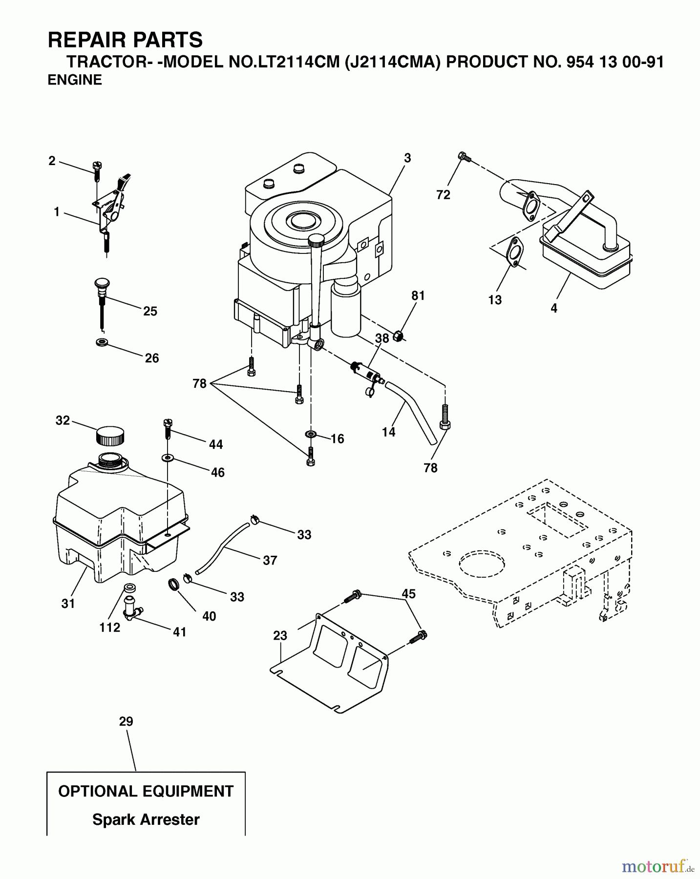  Jonsered Rasen  und Garten Traktoren LT2114 CM (J2114CMA, 954130091) - Jonsered Lawn & Garden Tractor (2003-01) ENGINE