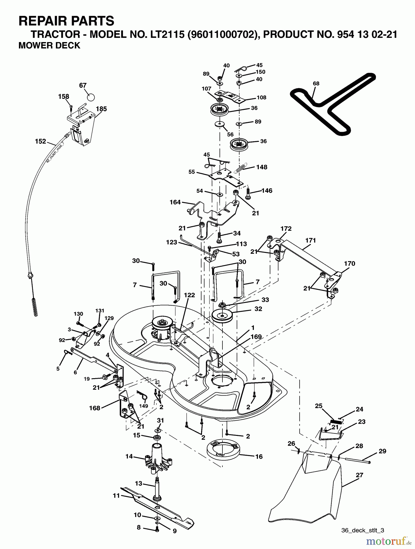  Jonsered Rasen  und Garten Traktoren LT2115 (96011000702) - Jonsered Lawn & Garden Tractor (2005-05) MOWER DECK / CUTTING DECK