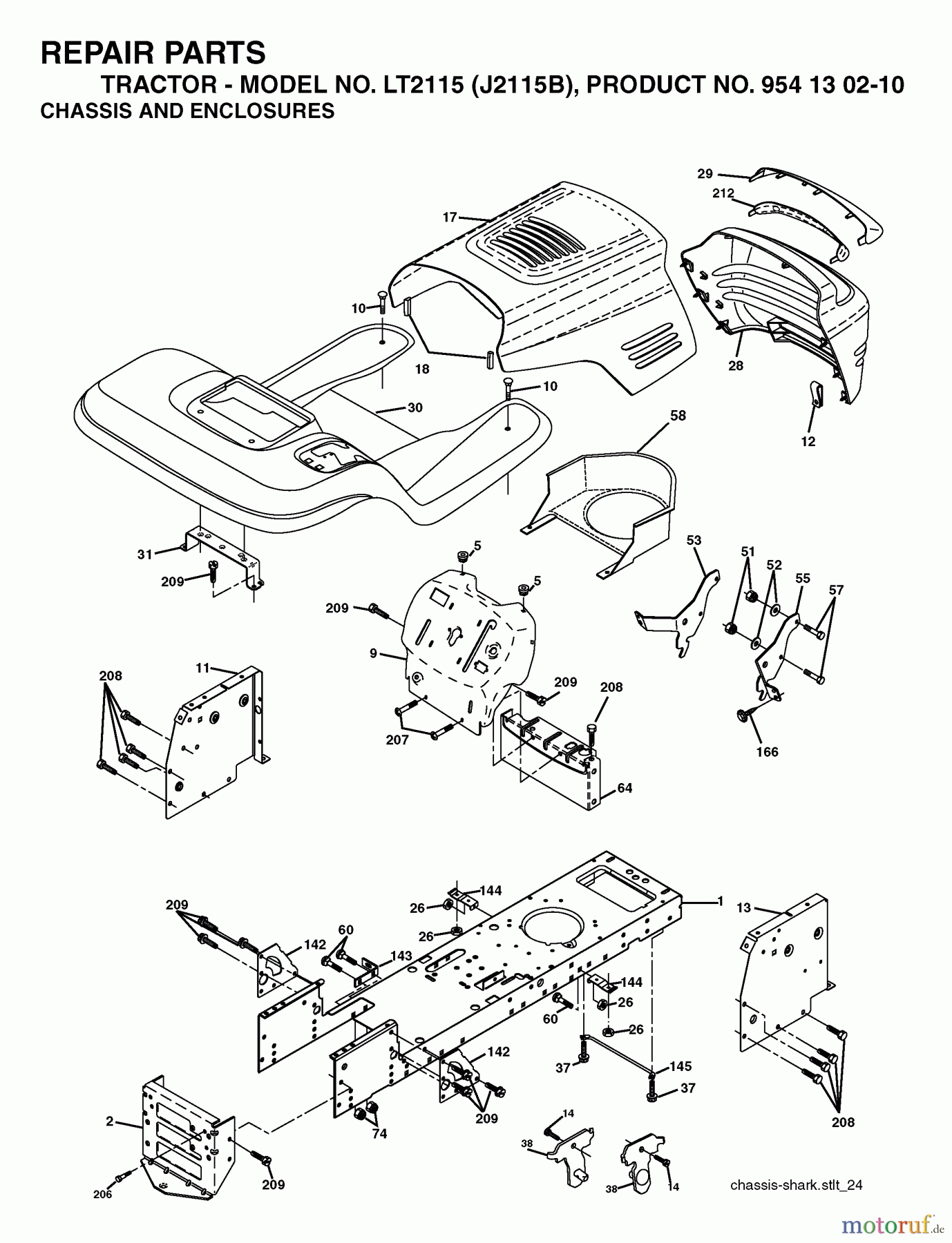  Jonsered Rasen  und Garten Traktoren LT2115 (J2115B, 954130210) - Jonsered Lawn & Garden Tractor (2004-06) CHASSIS ENCLOSURES