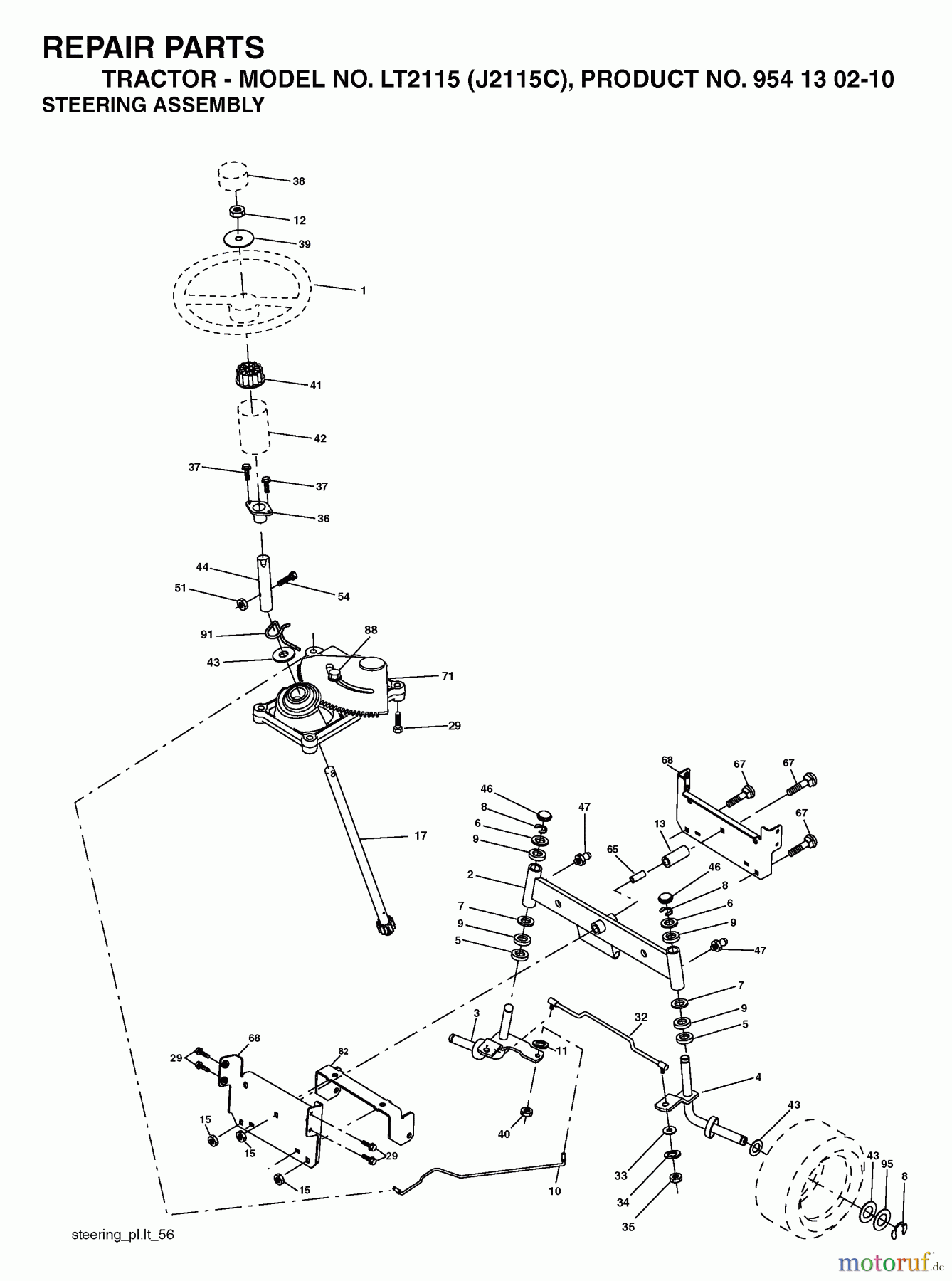  Jonsered Rasen  und Garten Traktoren LT2115 (J2115C, 954130210) - Jonsered Lawn & Garden Tractor (2004-09) STEERING