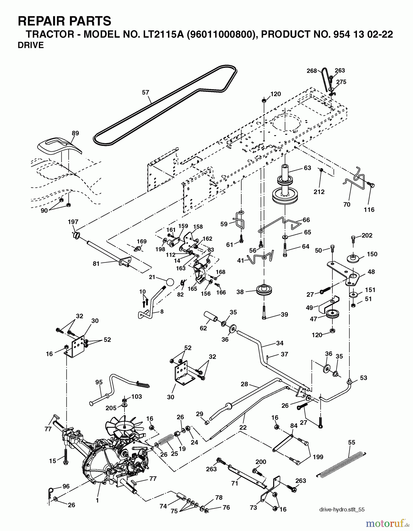  Jonsered Rasen  und Garten Traktoren LT2115 A (96011000800) - Jonsered Lawn & Garden Tractor (2005-01) DRIVE