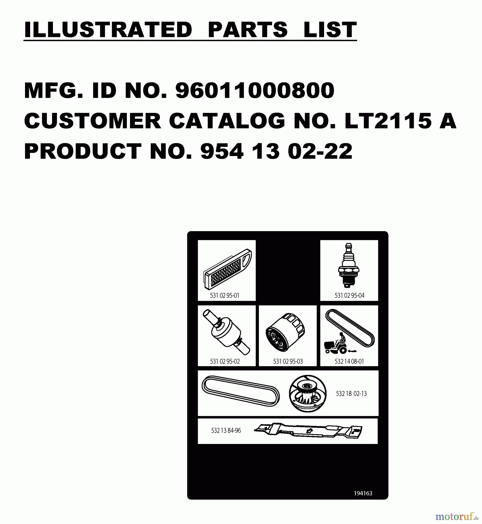  Jonsered Rasen  und Garten Traktoren LT2115 A (96011000800) - Jonsered Lawn & Garden Tractor (2005-01) FREQUENTLY USED PARTS