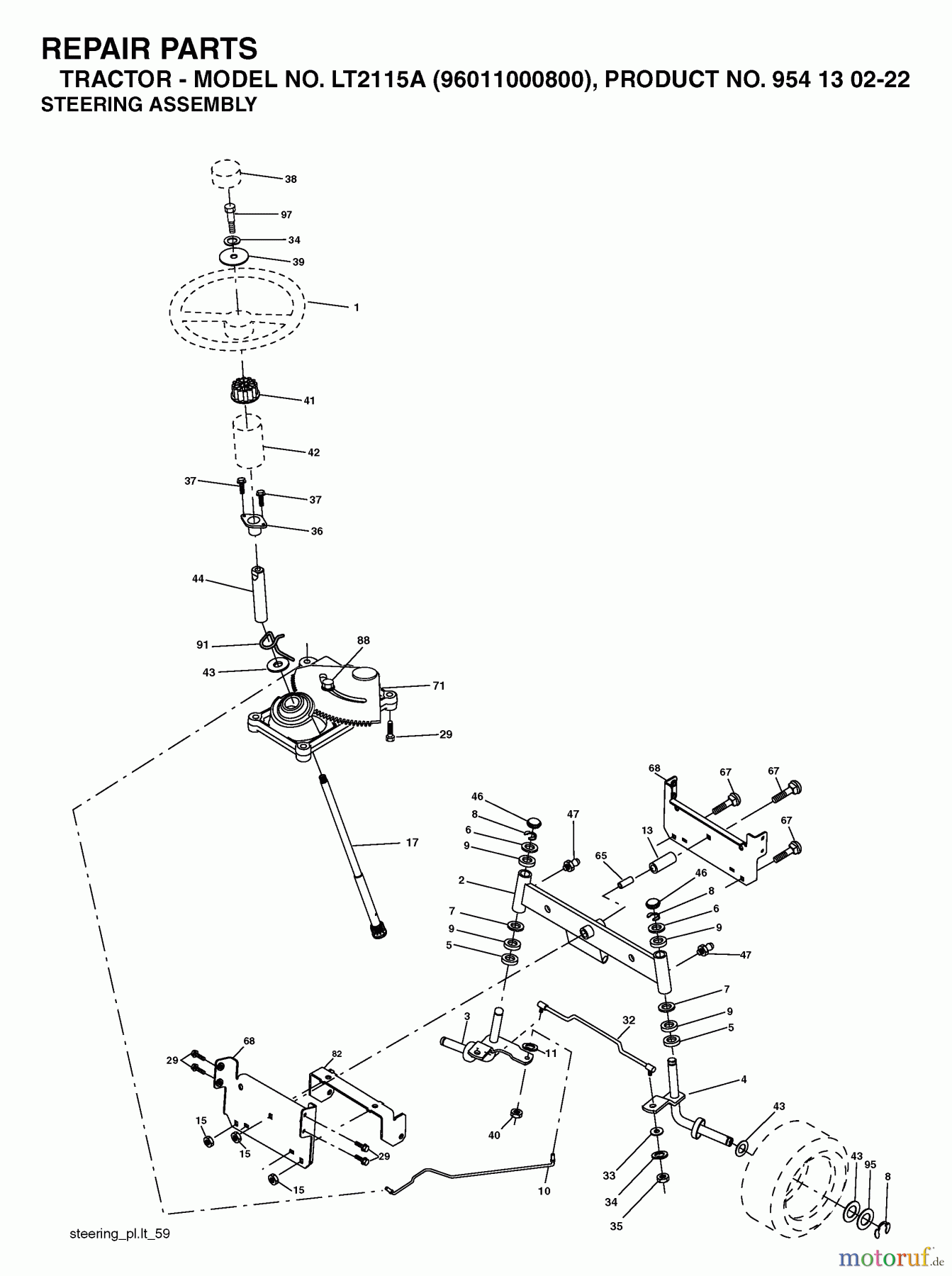  Jonsered Rasen  und Garten Traktoren LT2115 A (96011000800) - Jonsered Lawn & Garden Tractor (2005-01) STEERING