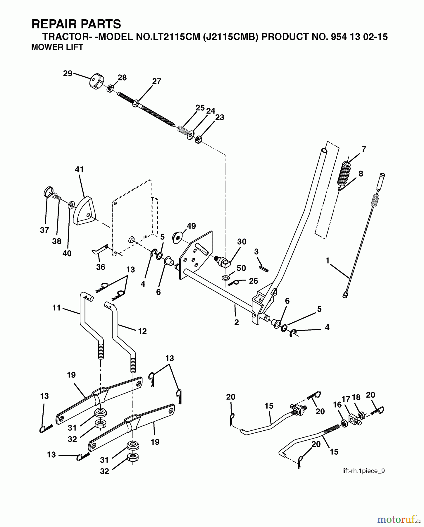  Jonsered Rasen  und Garten Traktoren LT2115 CM (J2115CMB, 954130215) - Jonsered Lawn & Garden Tractor (2004-06) MOWER LIFT / DECK LIFT