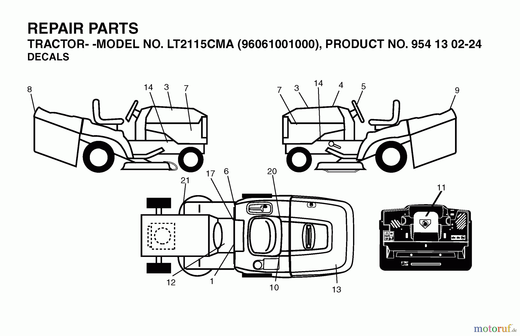  Jonsered Rasen  und Garten Traktoren LT2115 CMA (96061001000) - Jonsered Lawn & Garden Tractor (2005-01) DECALS