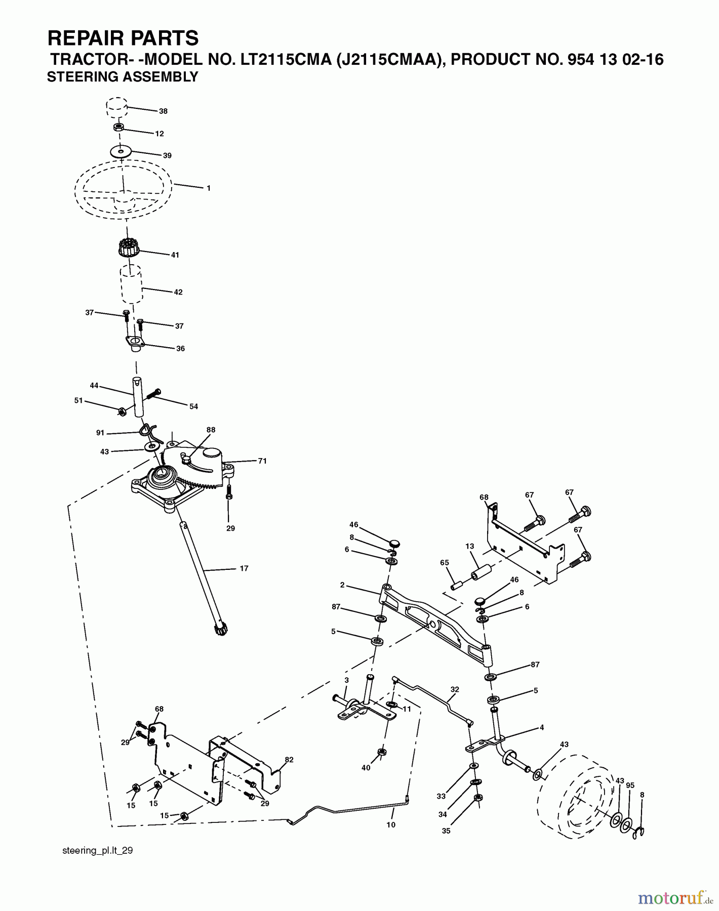  Jonsered Rasen  und Garten Traktoren LT2115 CMA (J2115CMAA, 954130216) - Jonsered Lawn & Garden Tractor (2004-01) STEERING