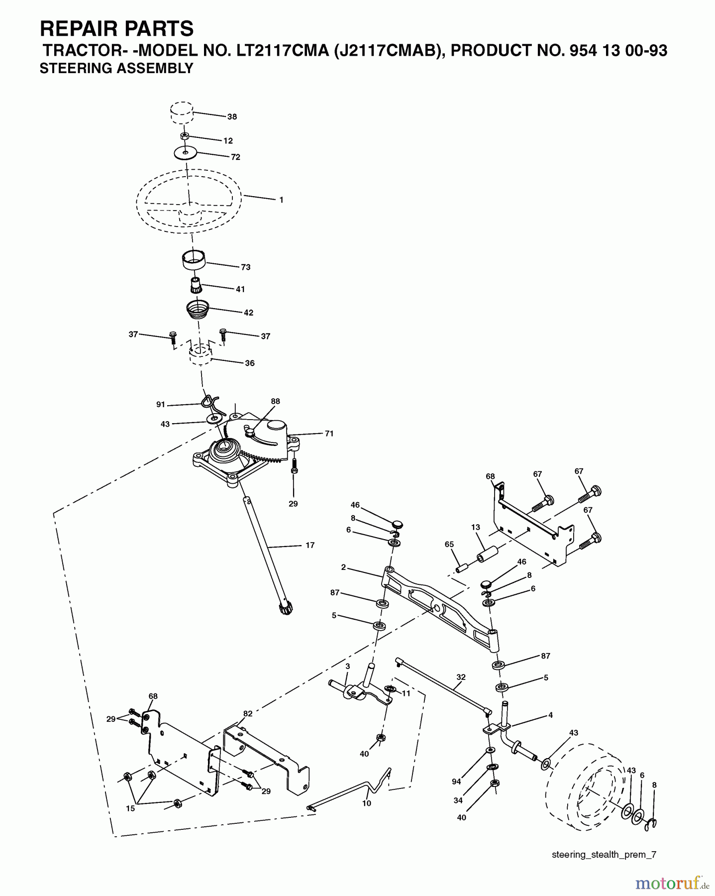  Jonsered Rasen  und Garten Traktoren LT2117 CMA (J2117CMAB, 954130093) - Jonsered Lawn & Garden Tractor (2003-05) STEERING