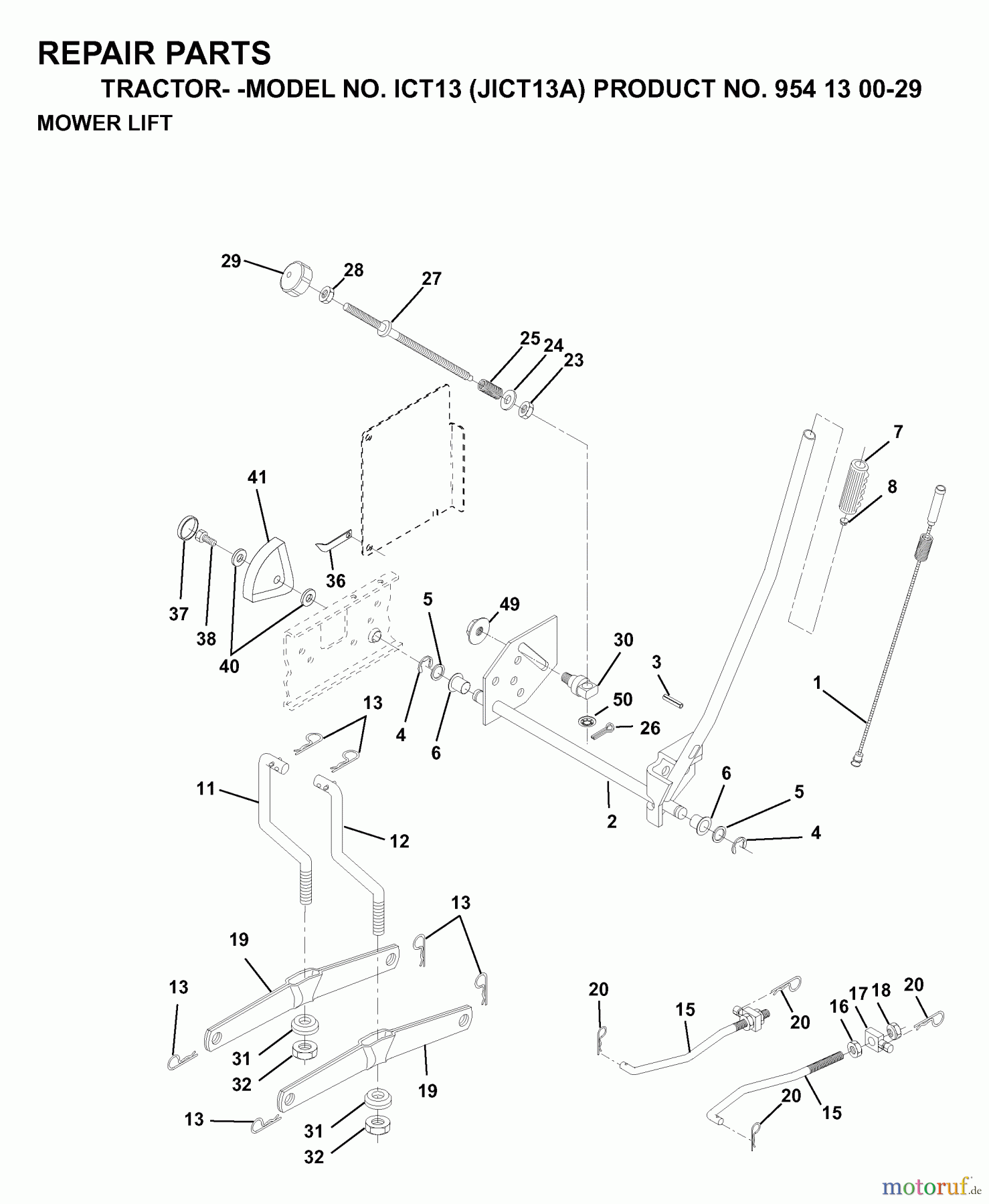  Jonsered Rasen  und Garten Traktoren ICT13 (JICT13A, 954130029) - Jonsered Lawn & Garden Tractor (1999-03) MOWER LIFT / DECK LIFT