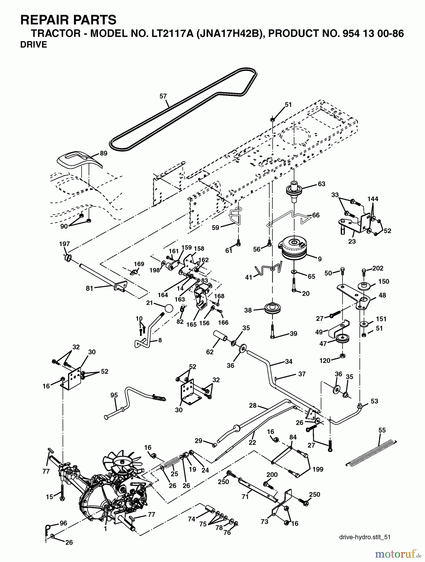  Jonsered Rasen  und Garten Traktoren LT2117 A (JNA17H42B, 954130086) - Jonsered Lawn & Garden Tractor (2003-05) DRIVE