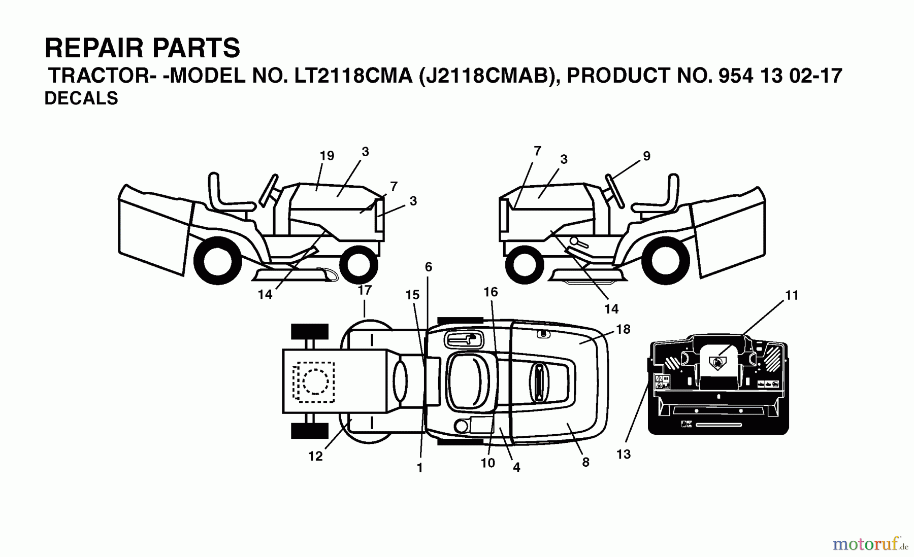  Jonsered Rasen  und Garten Traktoren LT2118 CMA (J2118CMAB, 954130217) - Jonsered Lawn & Garden Tractor (2004-06) DECALS