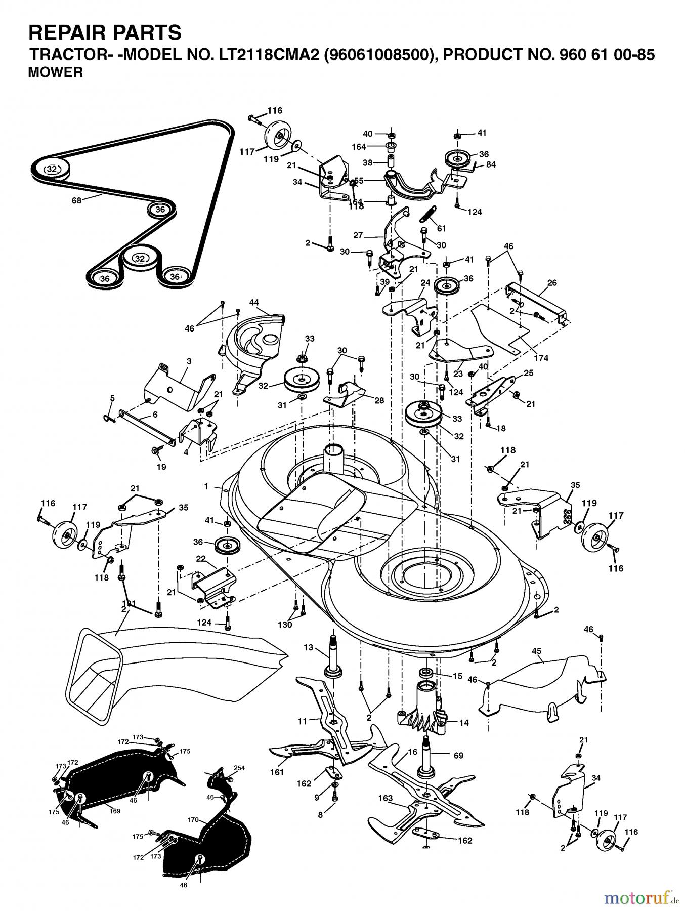  Jonsered Rasen  und Garten Traktoren LT2118 CMA2 (96061008500) - Jonsered Lawn & Garden Tractor (2006-04) MOWER DECK / CUTTING DECK