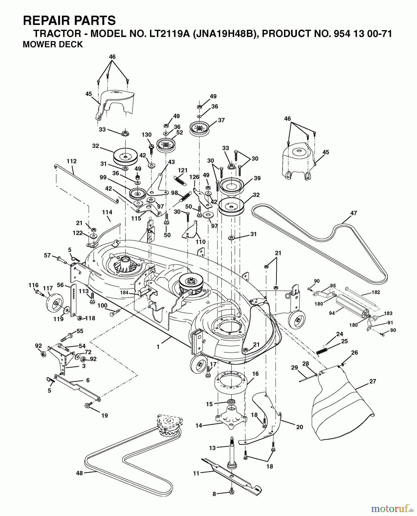  Jonsered Rasen  und Garten Traktoren LT2119 A (JNA19H48B, 954130071) - Jonsered Lawn & Garden Tractor (2003-05) MOWER DECK / CUTTING DECK