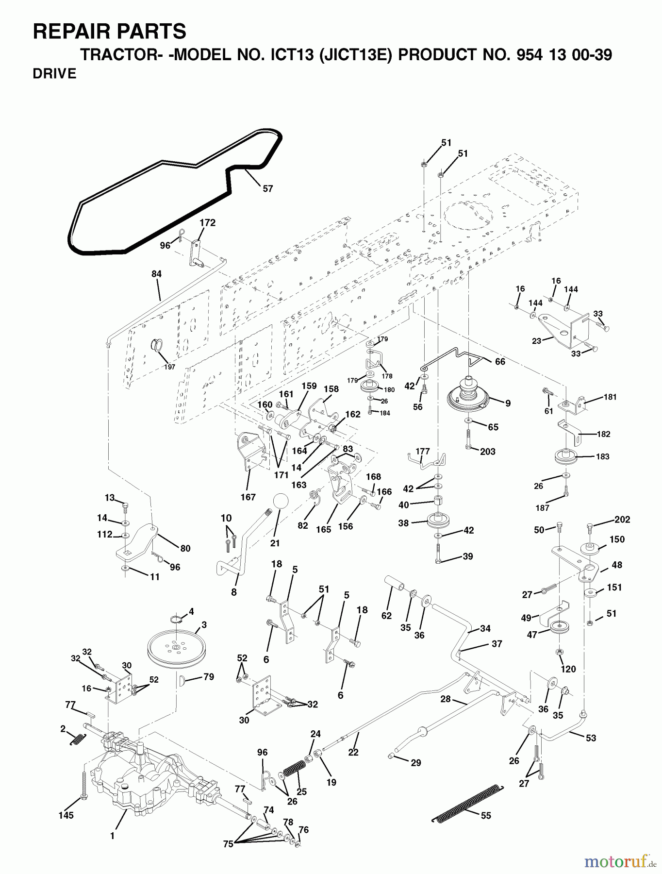  Jonsered Rasen  und Garten Traktoren ICT13 (JICT13E, 954130039) - Jonsered Lawn & Garden Tractor (2001-09) DRIVE