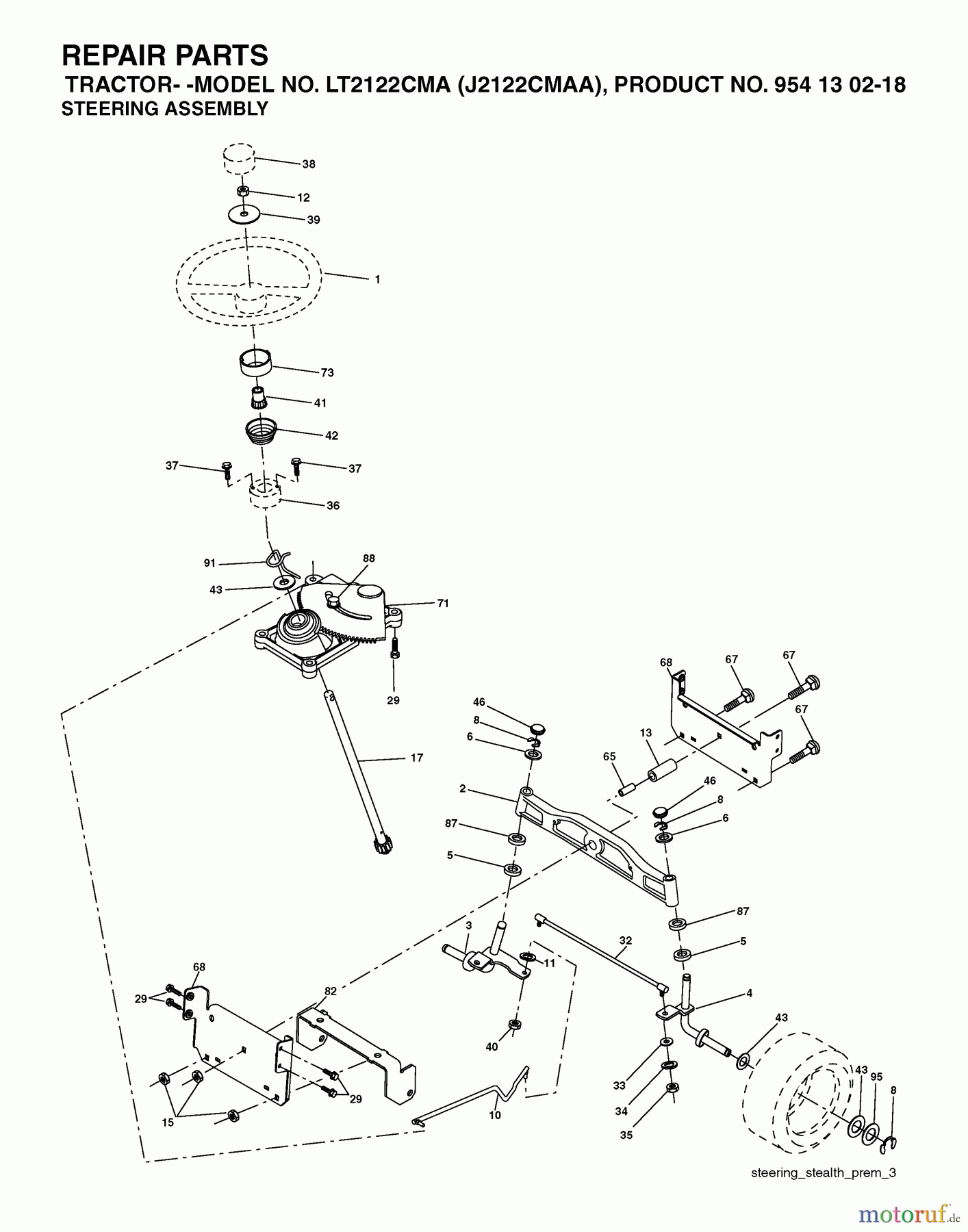  Jonsered Rasen  und Garten Traktoren LT2122 CMA (J2122CMAA, 954130218) - Jonsered Lawn & Garden Tractor (2004-01) STEERING