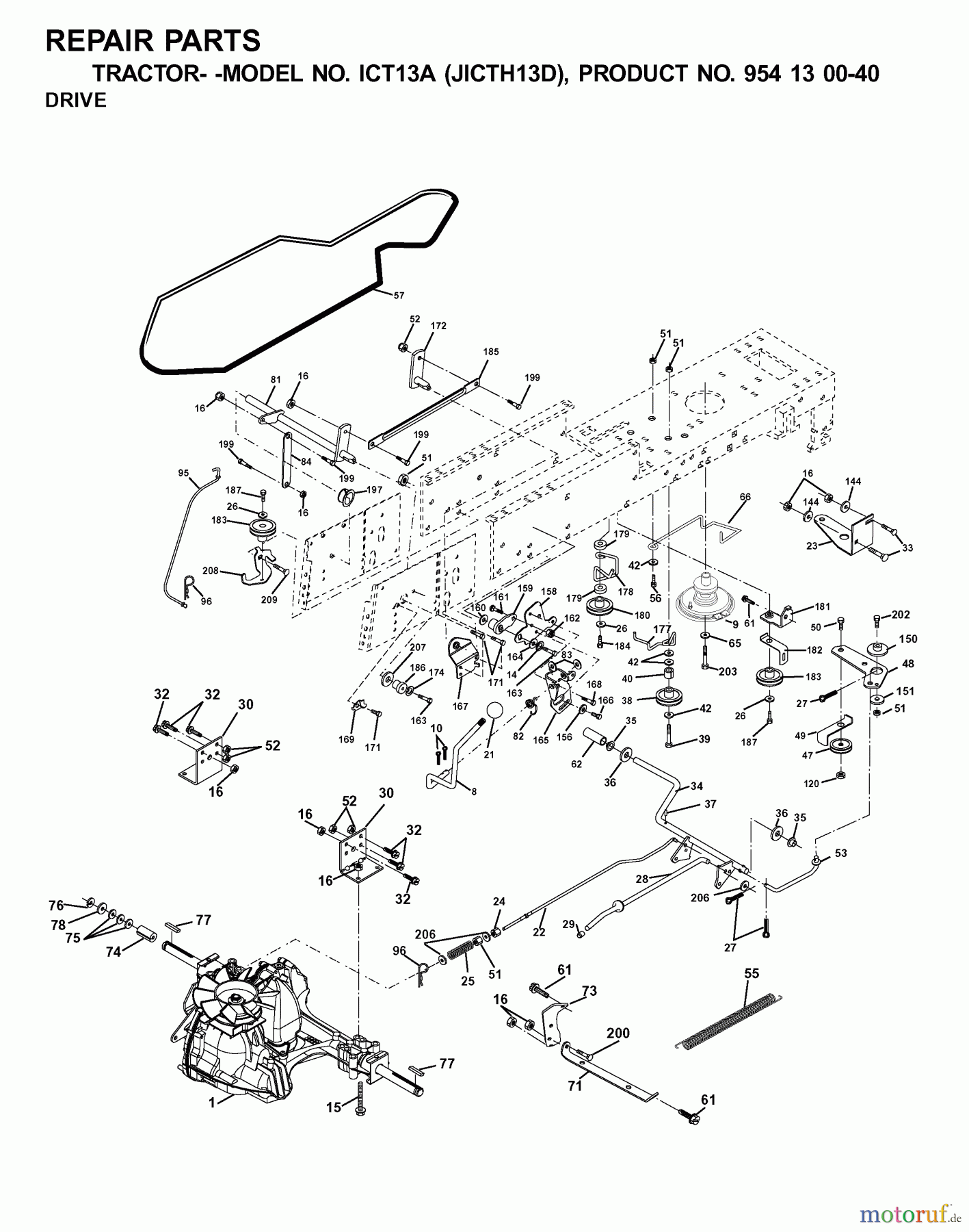  Jonsered Rasen  und Garten Traktoren ICT13A (JICTH13D, 954130040) - Jonsered Lawn & Garden Tractor (2001-02) DRIVE