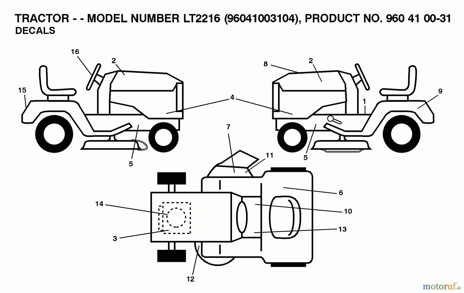  Jonsered Rasen  und Garten Traktoren LT2216 (96041003104) - Jonsered Lawn & Garden Tractor (2007-10) DECALS