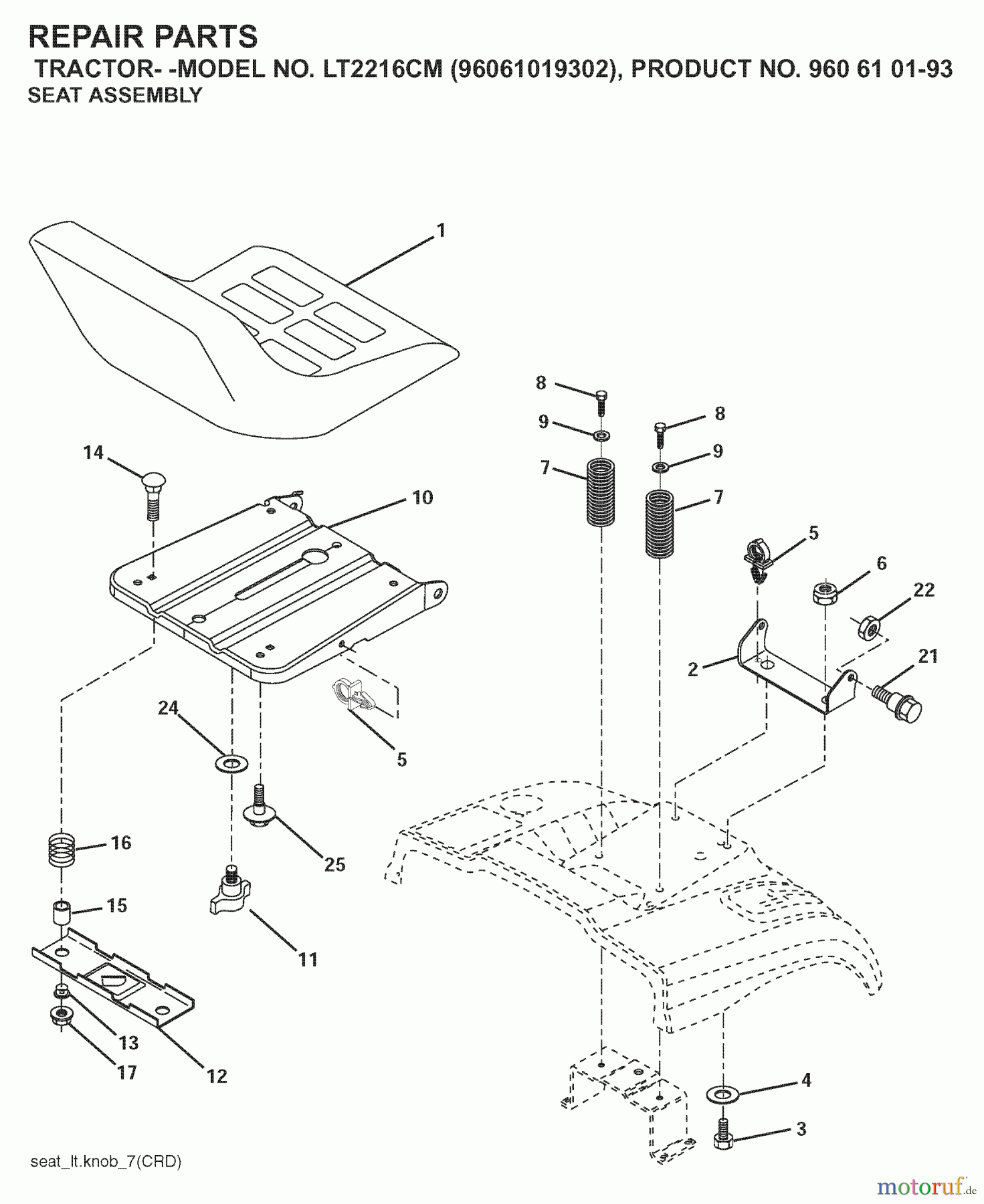  Jonsered Rasen  und Garten Traktoren LT2216 CM (96061019302) - Jonsered Lawn & Garden Tractor (2007-11) SEAT