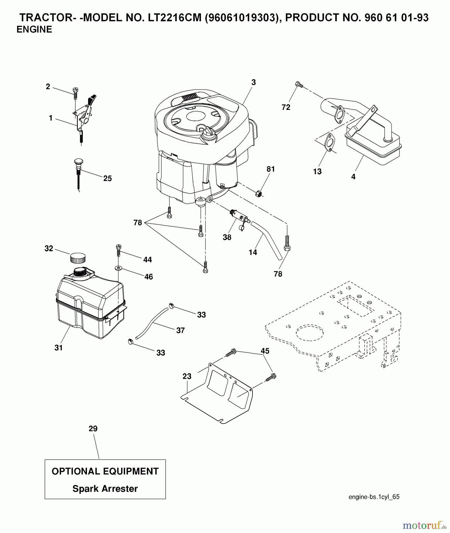  Jonsered Rasen  und Garten Traktoren LT2216 CM (96061019303) - Jonsered Lawn & Garden Tractor (2007-09) ENGINE