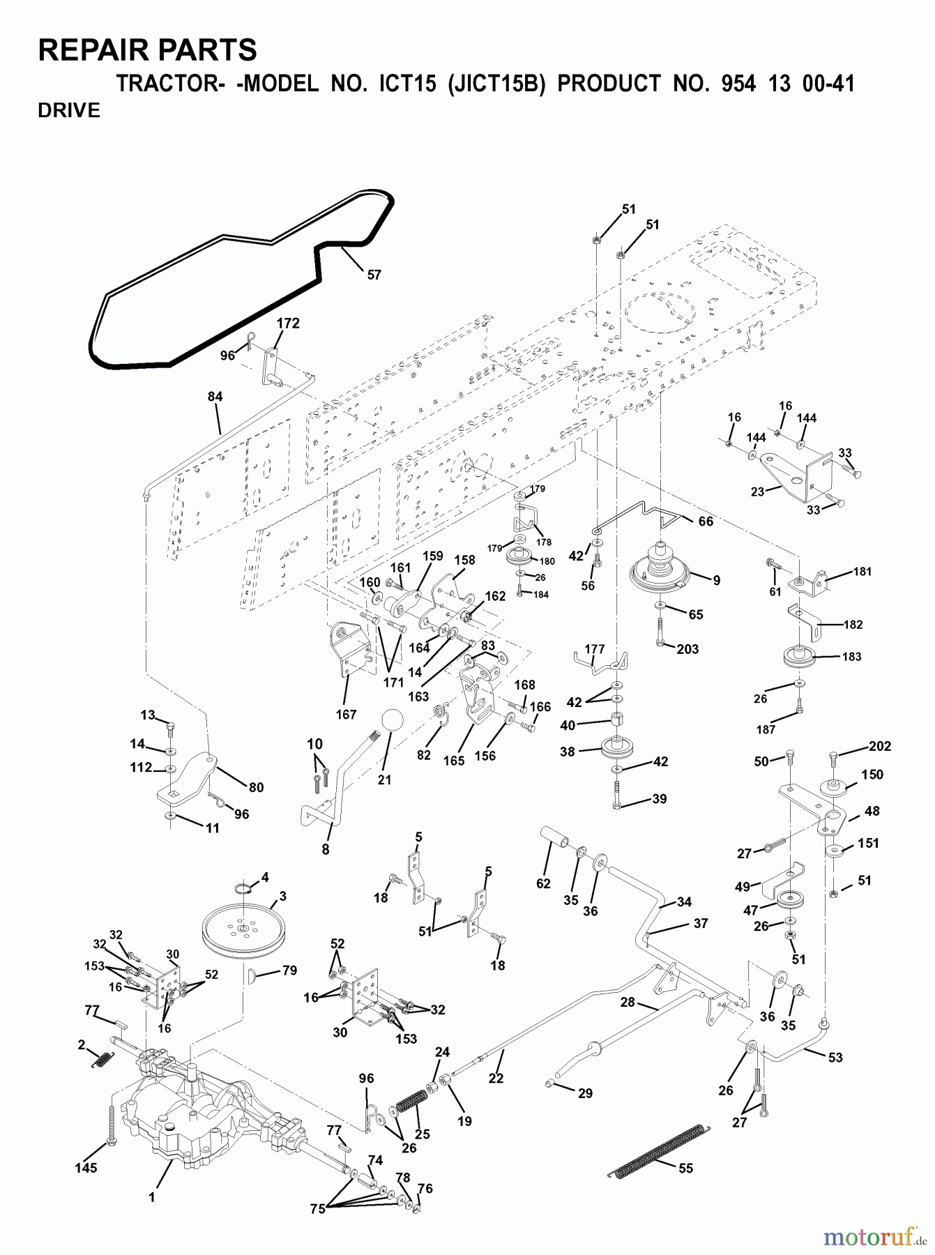  Jonsered Rasen  und Garten Traktoren ICT15 (JICT15B, 954130041) - Jonsered Lawn & Garden Tractor (2000-02) DRIVE