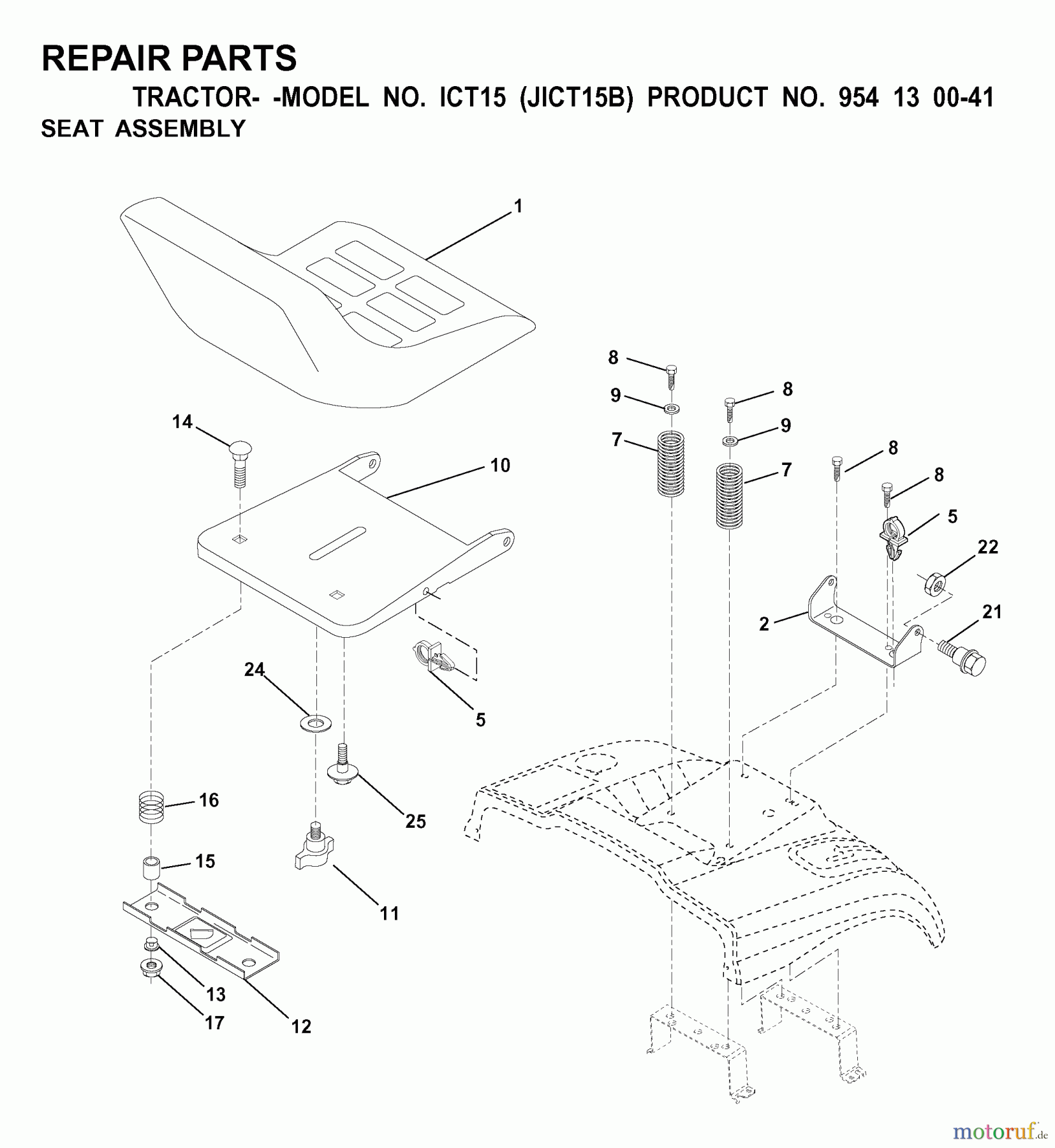  Jonsered Rasen  und Garten Traktoren ICT15 (JICT15B, 954130041) - Jonsered Lawn & Garden Tractor (2000-02) SEAT