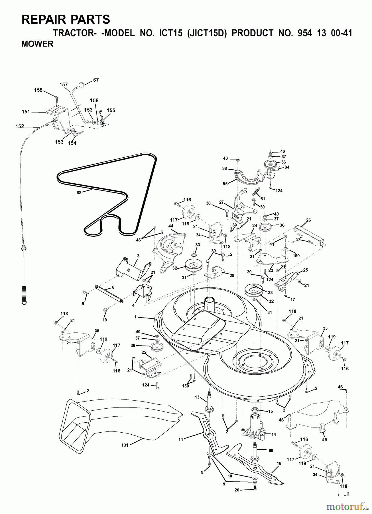  Jonsered Rasen  und Garten Traktoren ICT15 (JICT15D, 954130041) - Jonsered Lawn & Garden Tractor (2001-01) MOWER DECK / CUTTING DECK