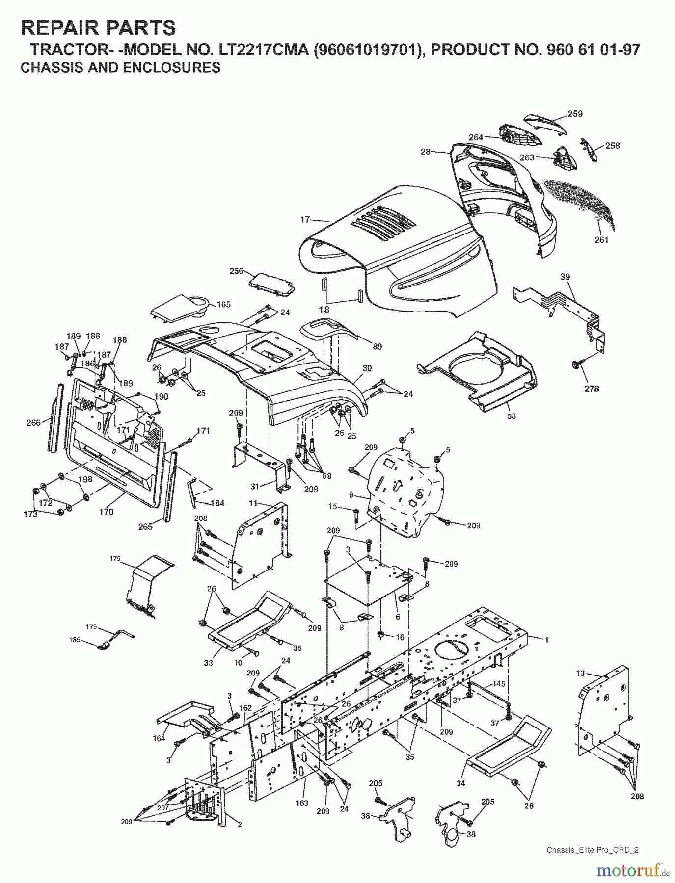  Jonsered Rasen  und Garten Traktoren LT2217 CMA (96061019701) - Jonsered Lawn & Garden Tractor (2007-05) CHASSIS ENCLOSURES