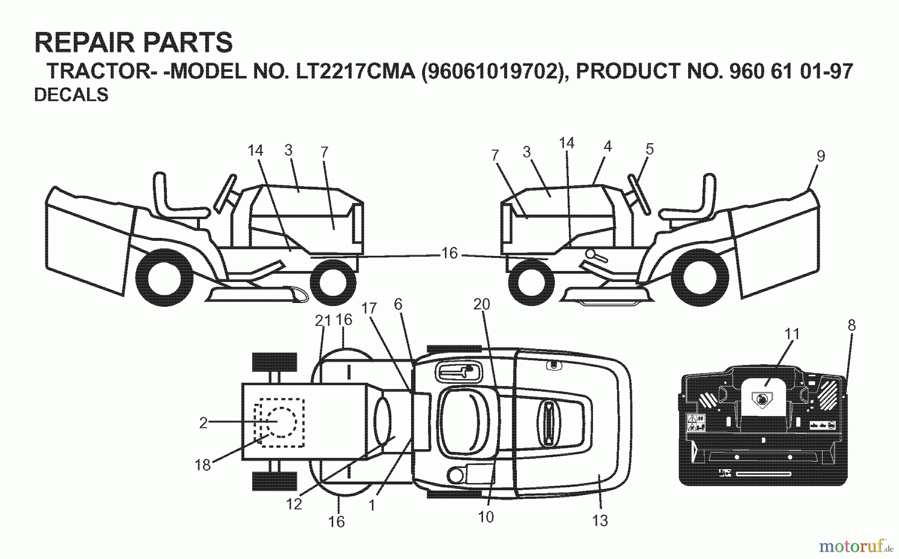  Jonsered Rasen  und Garten Traktoren LT2217 CMA (96061019702) - Jonsered Lawn & Garden Tractor (2007-09) DECALS