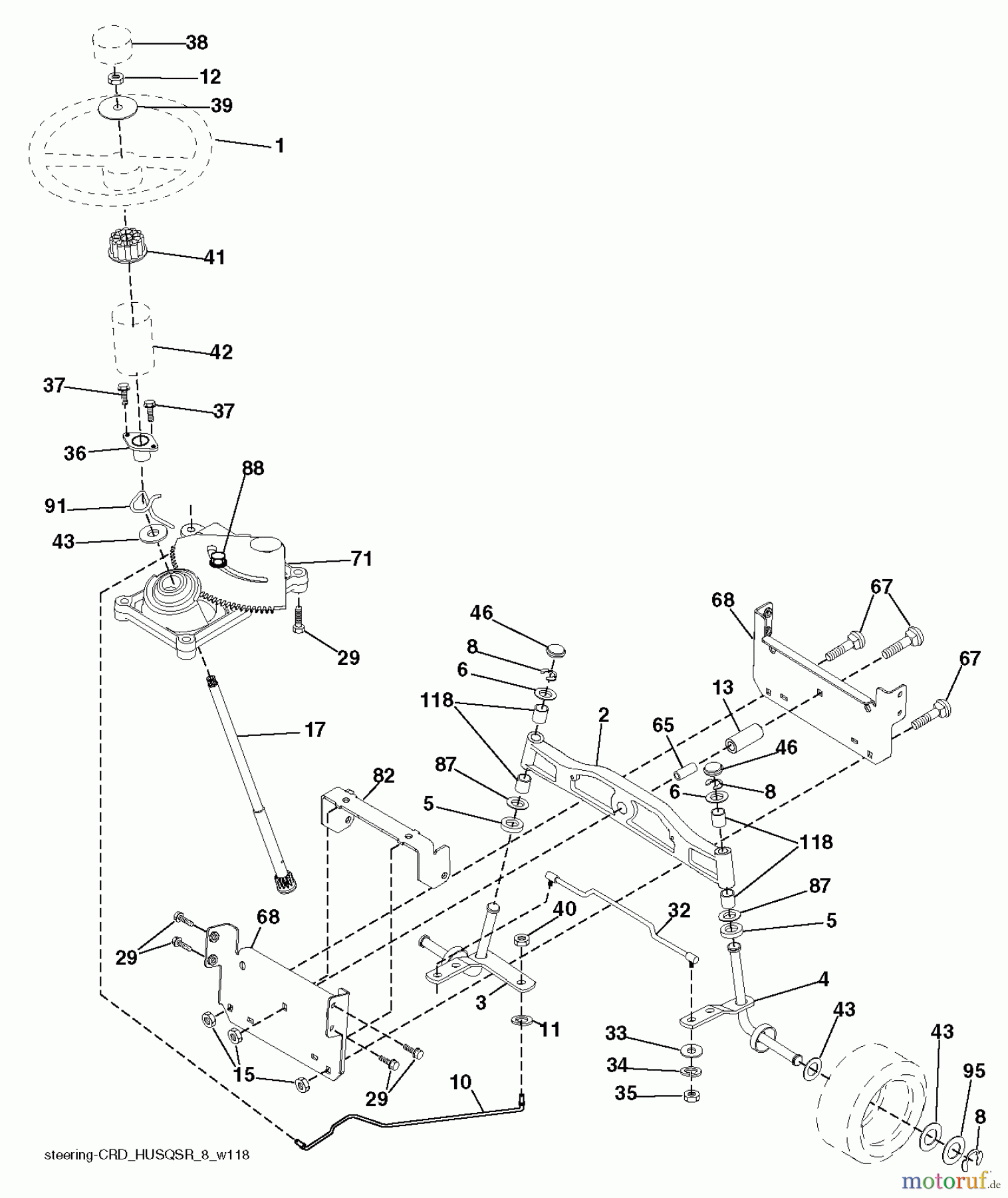  Jonsered Rasen  und Garten Traktoren LT2218 CMA2 (96061026701) - Jonsered Lawn & Garden Tractor (2010-08) STEERING