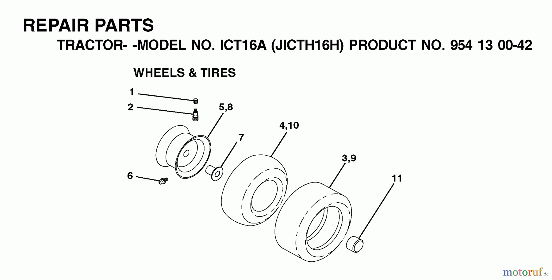  Jonsered Rasen  und Garten Traktoren ICT16A (JICTH16H, 954130042) - Jonsered Lawn & Garden Tractor (2002-01) WHEELS TIRES