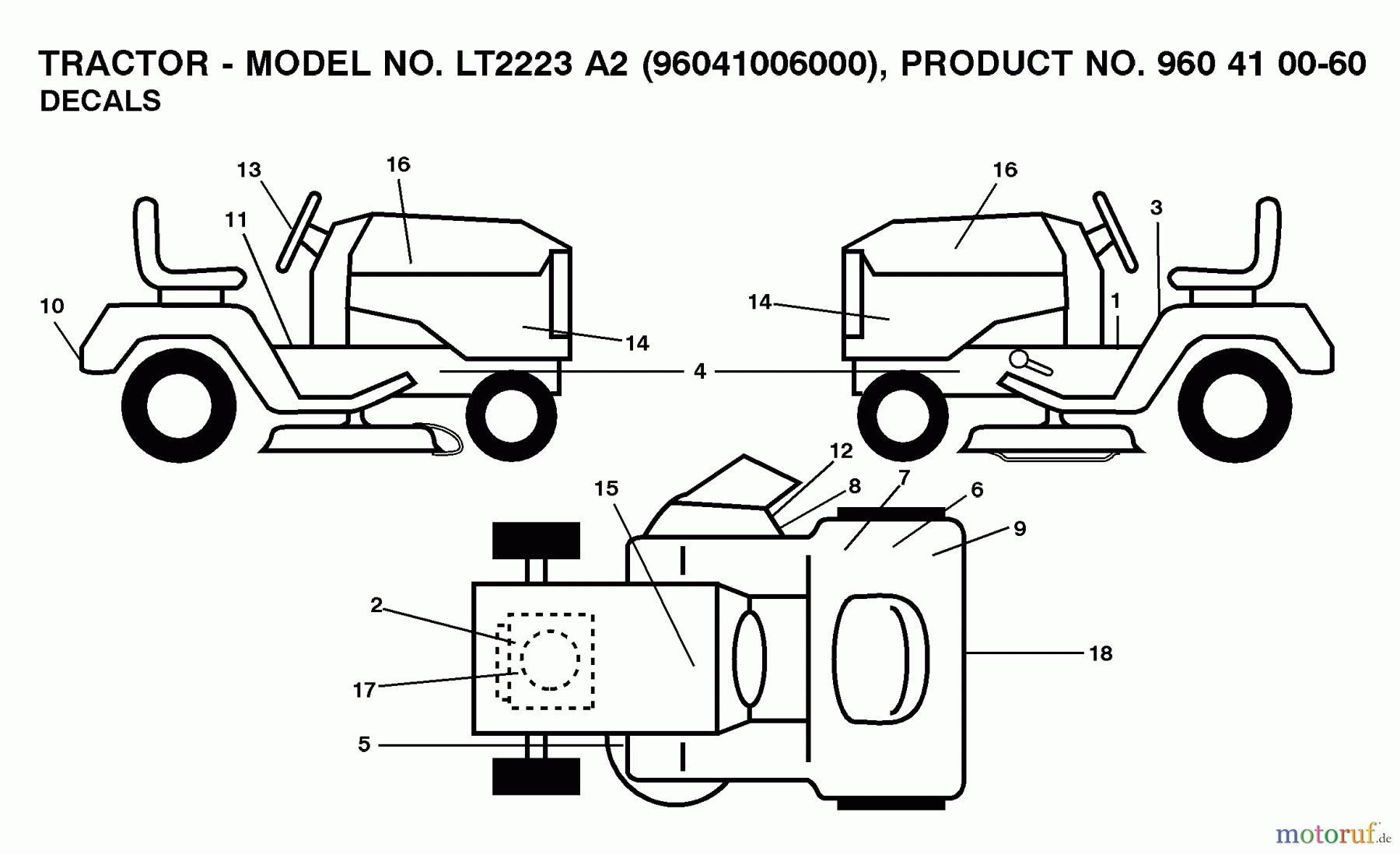  Jonsered Rasen  und Garten Traktoren LT2223 A2 (96041006000) - Jonsered Lawn & Garden Tractor (2007-04) DECALS