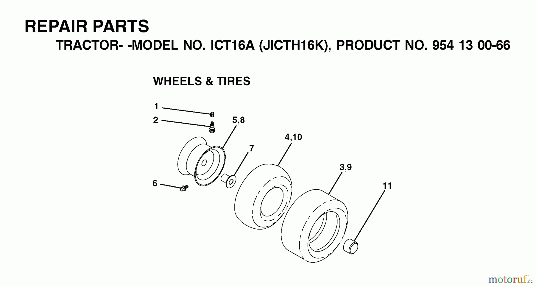  Jonsered Rasen  und Garten Traktoren ICT16A (JICTH16K, 954130066) - Jonsered Lawn & Garden Tractor (2002-06) WHEELS TIRES