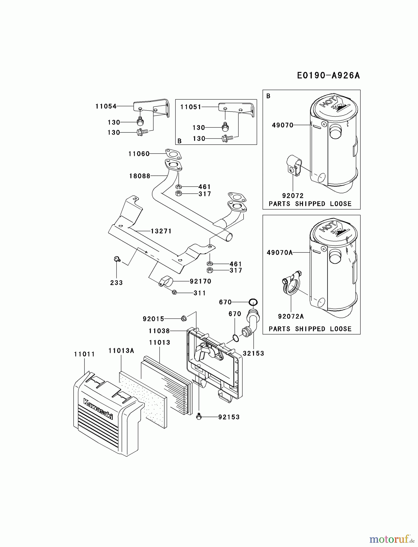  Kawasaki Motoren Motoren Vertikal FA210V - AS02 bis FH641V - DS24 FH381V-BS08 - Kawasaki FH381V 4-Stroke Engine AIR-FILTER/MUFFLER