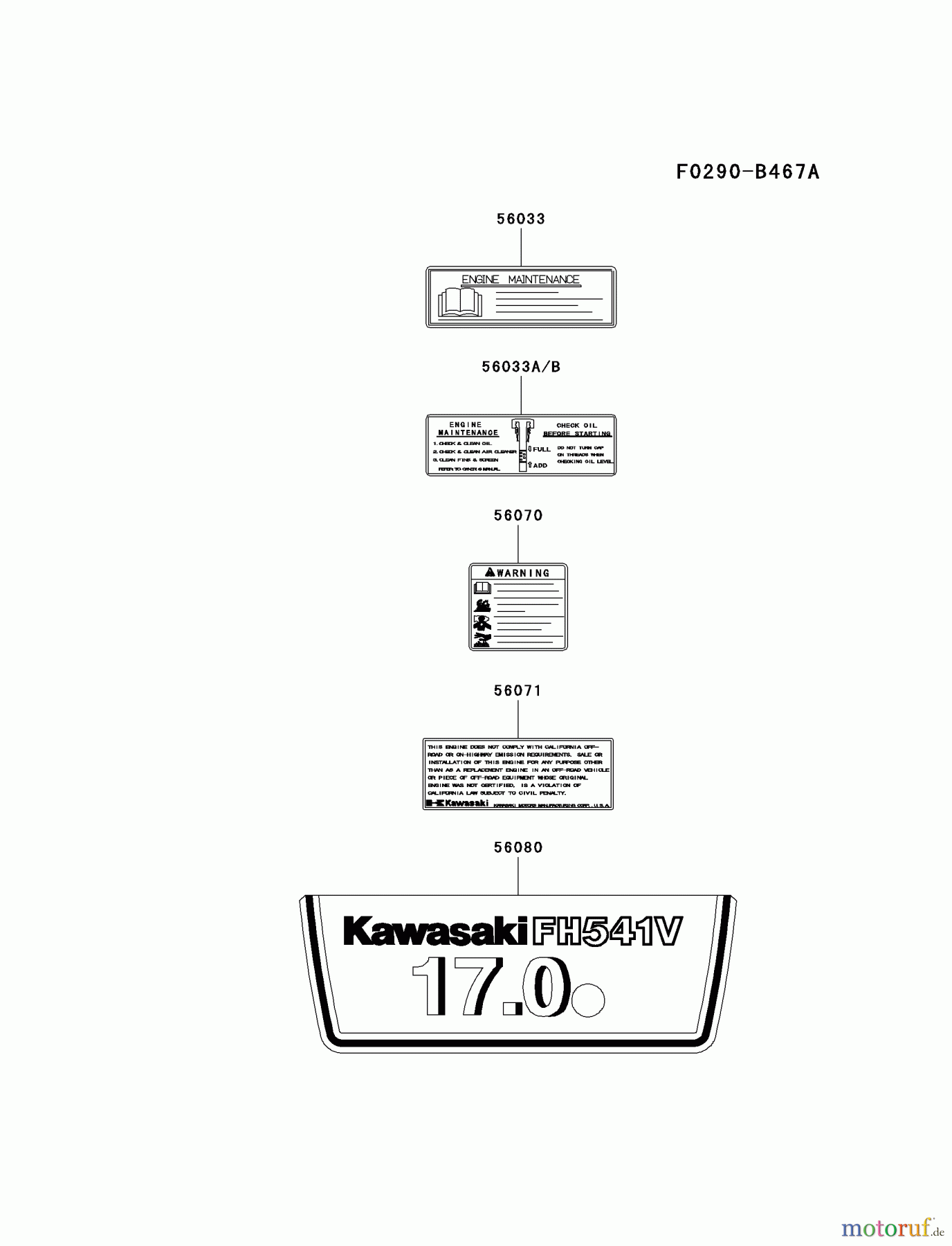  Kawasaki Motoren Motoren Vertikal FA210V - AS02 bis FH641V - DS24 FH541V-AS10 - Kawasaki FH541V 4-Stroke Engine LABEL