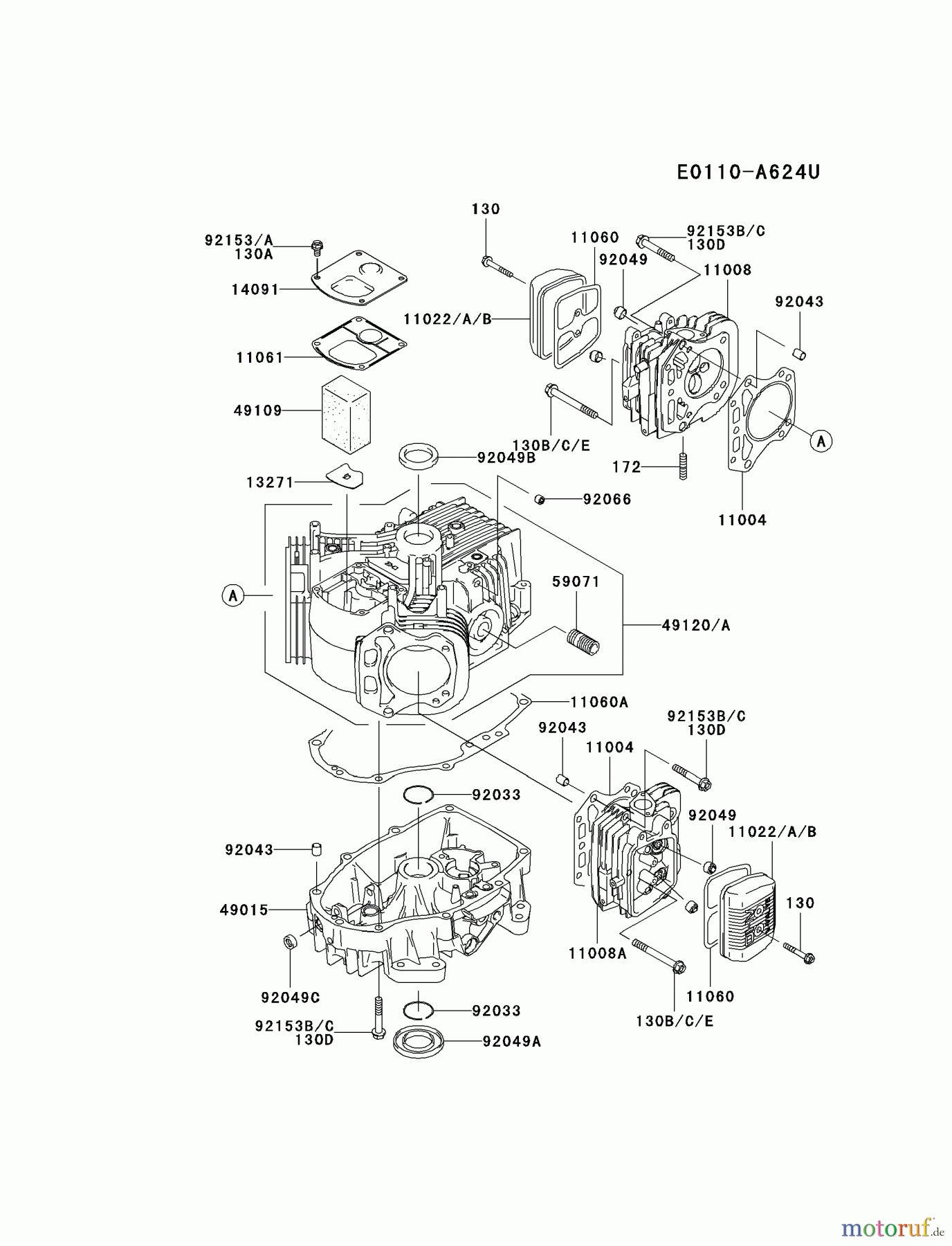  Kawasaki Motoren Motoren Vertikal FA210V - AS02 bis FH641V - DS24 FH541V-CS40 - Kawasaki FH541V 4-Stroke Engine CYLINDER/CRANKCASE