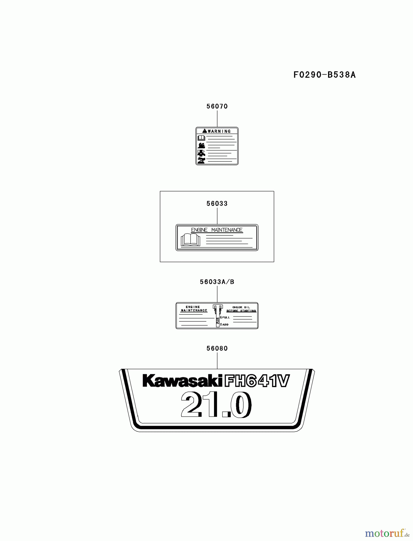  Kawasaki Motoren Motoren Vertikal FH641V - DS25 bis FS481V - BS13 FH641V-FS21 - Kawasaki FH641V 4-Stroke Engine LABEL