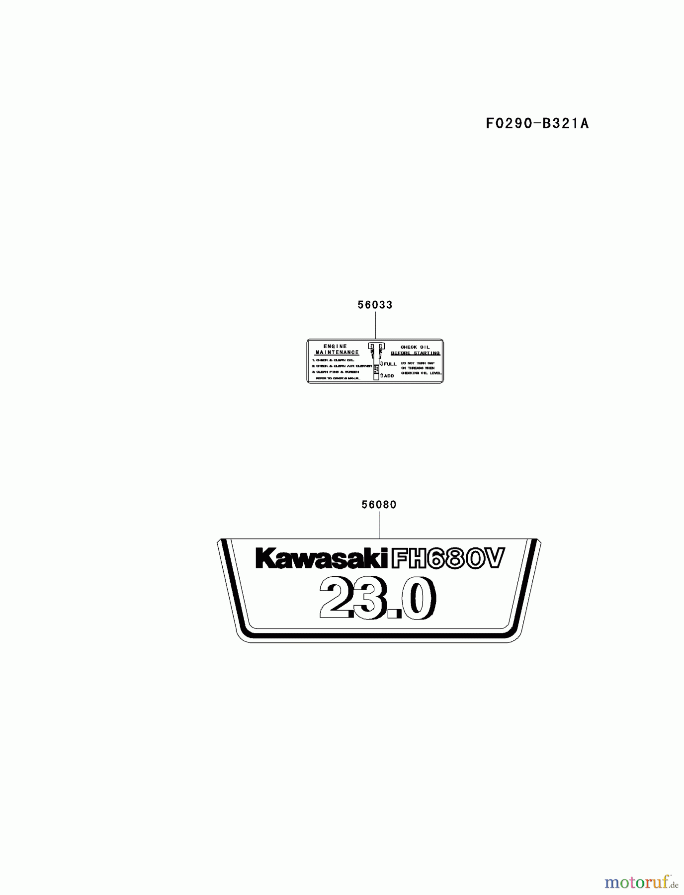  Kawasaki Motoren Motoren Vertikal FH641V - DS25 bis FS481V - BS13 FH680V-DS23 - Kawasaki FH680V 4-Stroke Engine LABEL