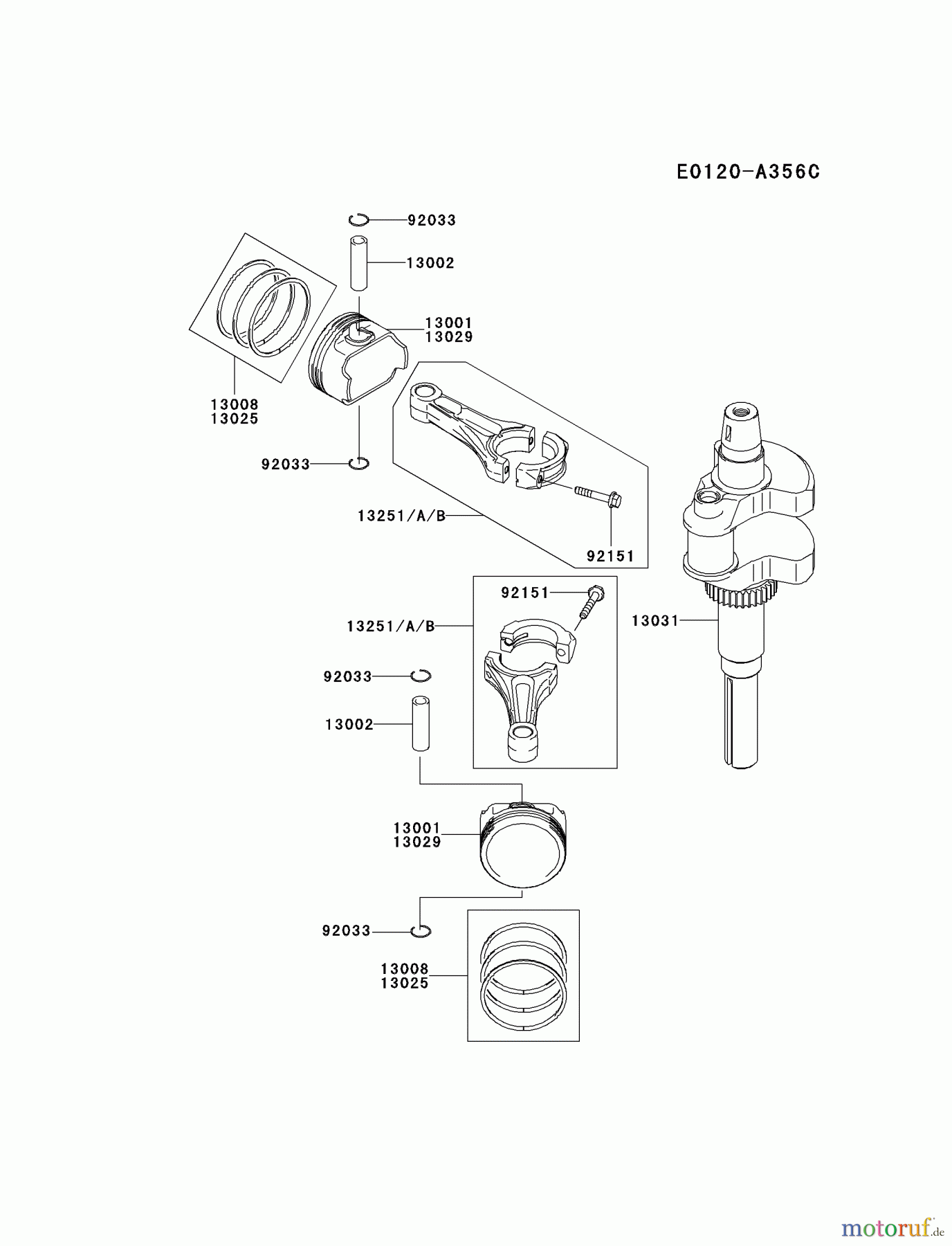  Kawasaki Motoren Motoren Vertikal FH641V - DS25 bis FS481V - BS13 FH721V-BS38 - Kawasaki FH721V 4-Stroke Engine PISTON/CRANKSHAFT