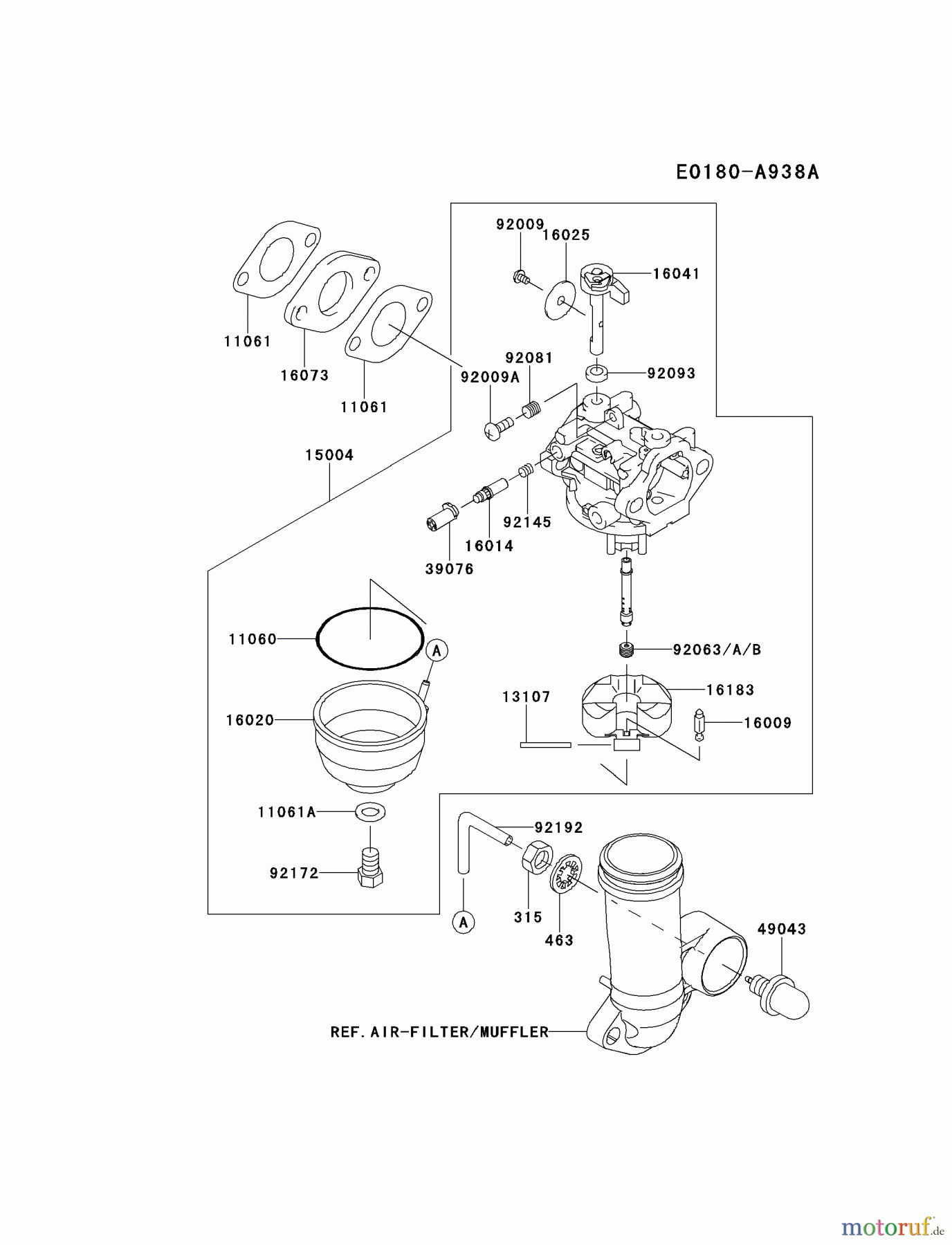  Kawasaki Motoren Motoren Vertikal FH641V - DS25 bis FS481V - BS13 FJ180V-BM18 - Kawasaki FJ180V 4-Stroke Engine CARBURETOR