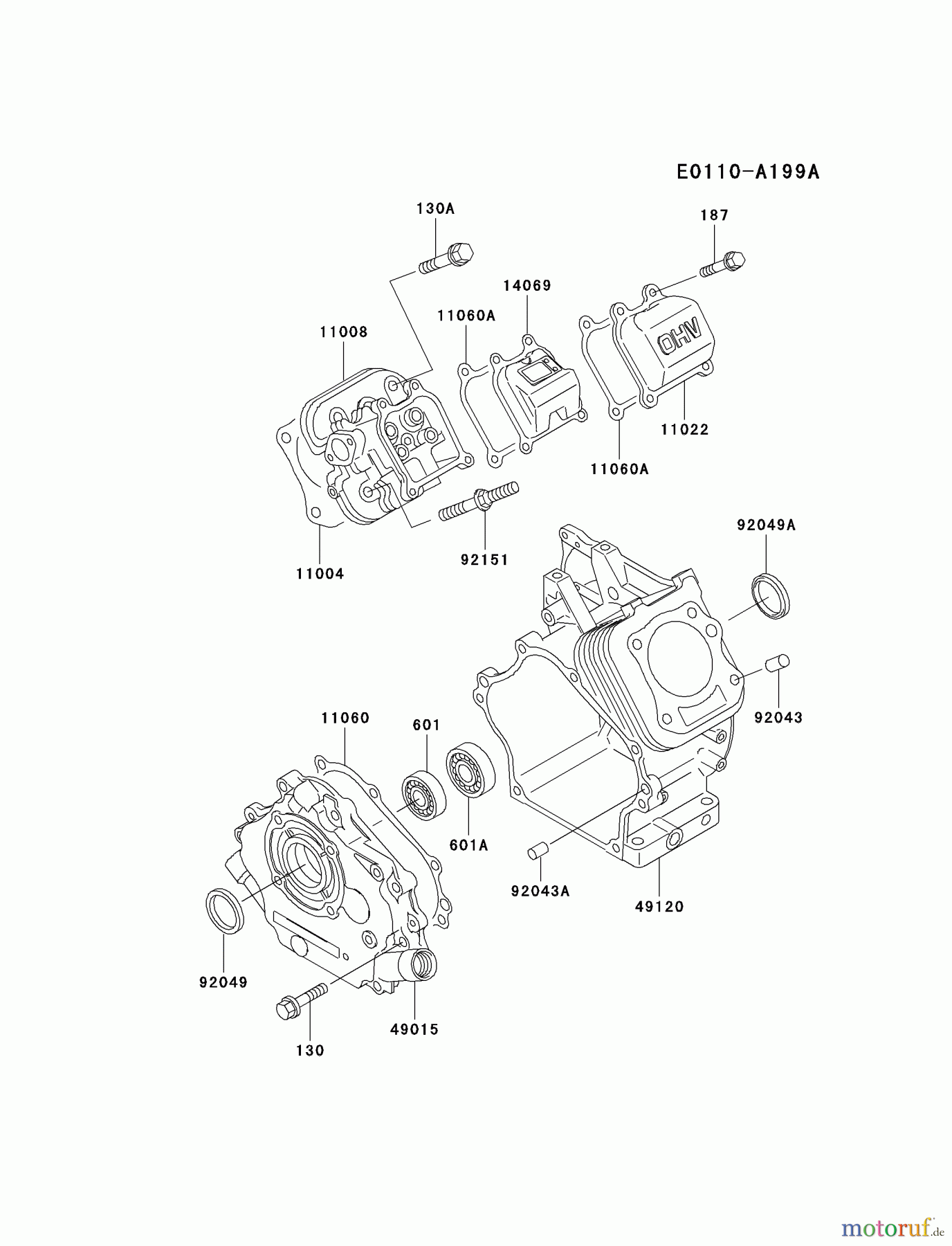  Kawasaki Motoren Motoren, Horizontal FE170D-AS03 - Kawasaki FE170D 4-Stroke Engine CYLINDER/CRANKCASE