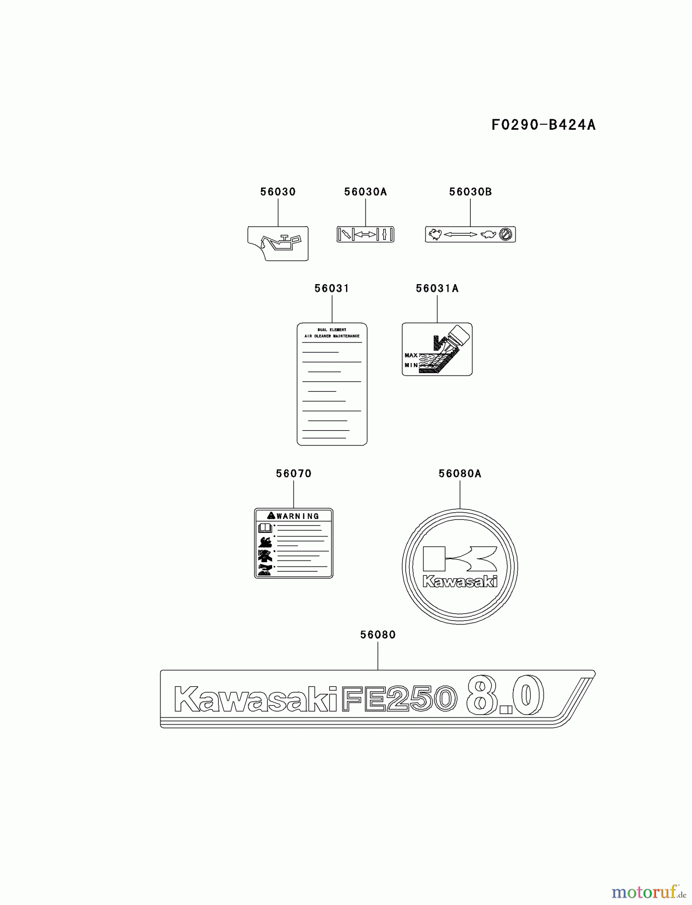  Kawasaki Motoren Motoren, Horizontal FE250D-FS05 - Kawasaki FE250D 4-Stroke Engine LABEL