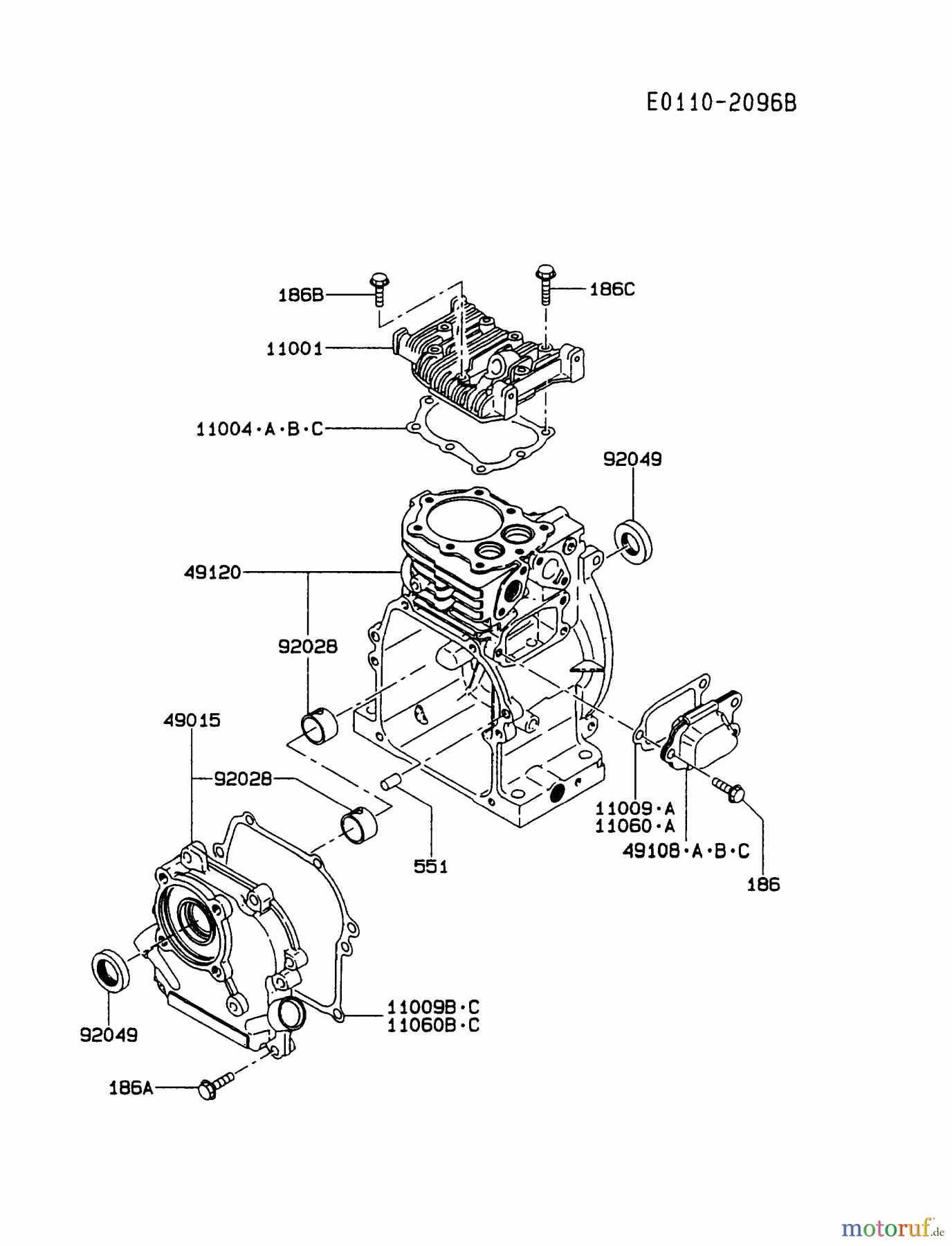  Kawasaki Motoren Motoren, Horizontal FA076D-AS09 - Kawasaki FA076D 4-Stroke Engine CYLINDER/CRANKCASE