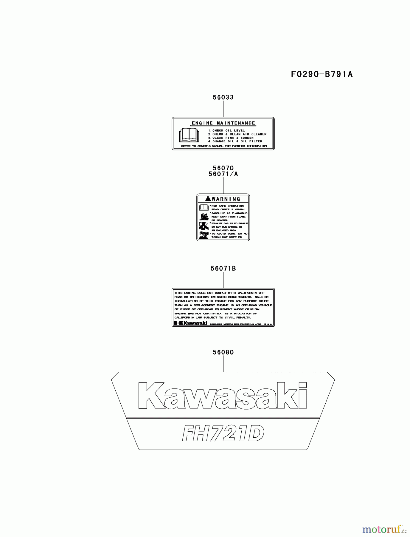  Kawasaki Motoren Motoren, Horizontal FH721D-DS01 - Kawasaki FH721D 4-Stroke Engine LABEL