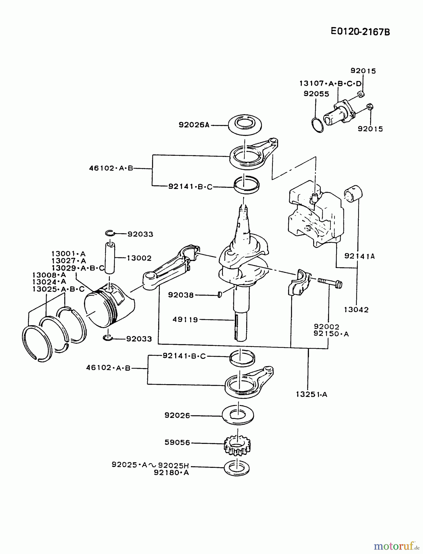  Kawasaki Motoren Motoren Vertikal FA210V - AS02 bis FH641V - DS24 FB460V-FS14 - Kawasaki FB460V 4-Stroke Engine PISTON/CRANKSHAFT #1