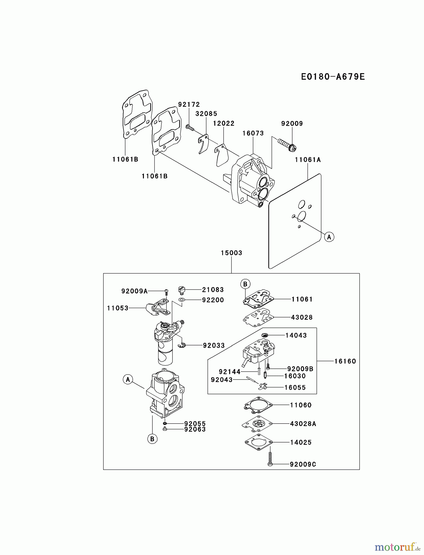  Kawasaki Geräte Bläser / Sauger / Häcksler / Zerkleinerer KRB750A-A2 (KRB750A) - Kawasaki Backpack Blower CARBURETOR