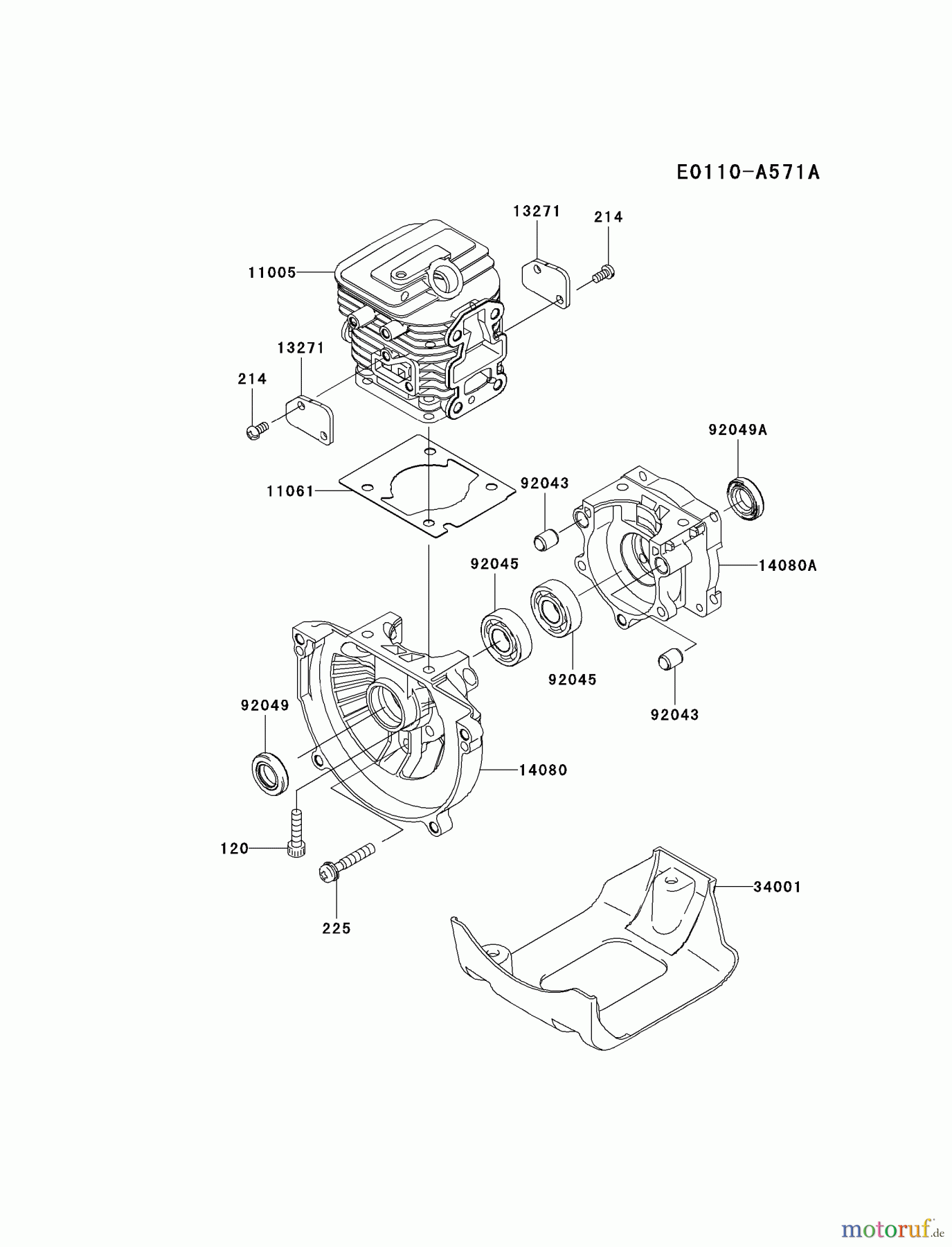  Kawasaki Geräte Trimmer, Faden / Bürste KGT27B-A2 (KGT27B) - Kawasaki Grass Trimmer CYLINDER/CRANKCASE